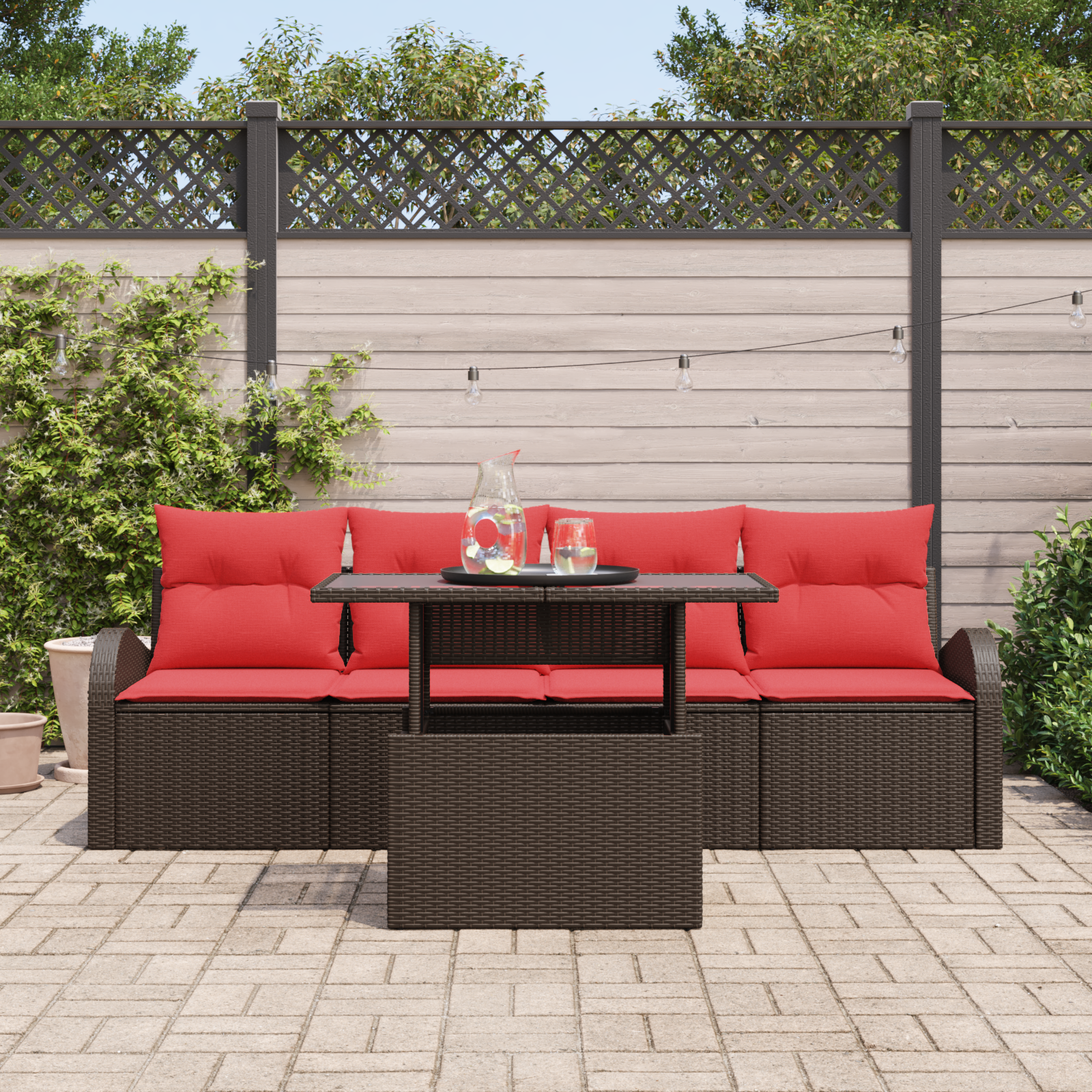 Tuin Sofa Set met kussen met kussen 5 pcs Bruin Poly Rattan - Afbeelding 3