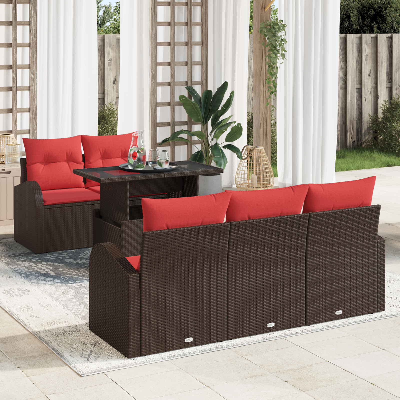 Tuin Sofa Set met kussen met opslag 6 pcs Bruin Poly Rattan - Afbeelding 2