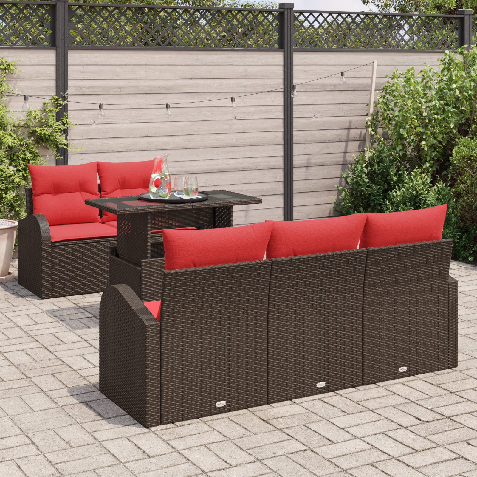 Tuin Sofa Set met kussen met opslag 6 pcs Bruin Poly Rattan - Afbeelding 3