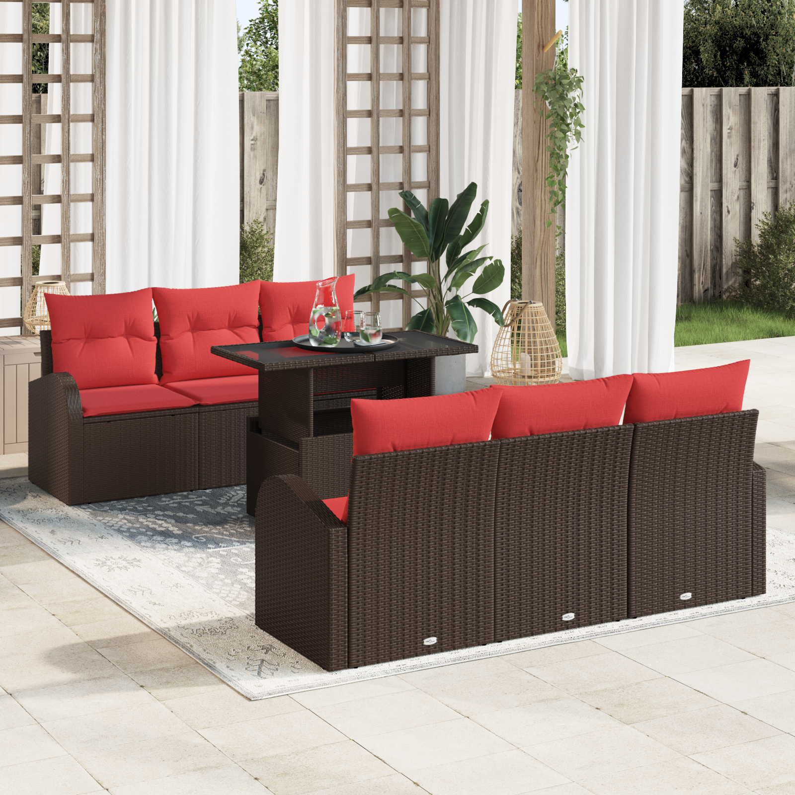 Tuin Sofa Set met kussen met opslag 7 pcs Bruin Poly Rattan - Afbeelding 2