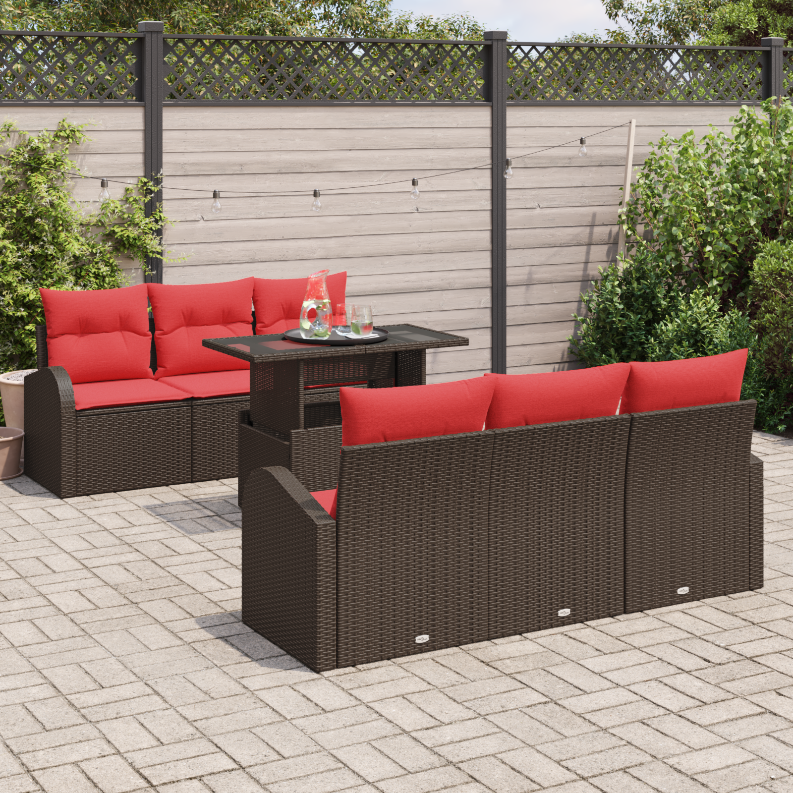 Tuin Sofa Set met kussen met opslag 7 pcs Bruin Poly Rattan - Afbeelding 3
