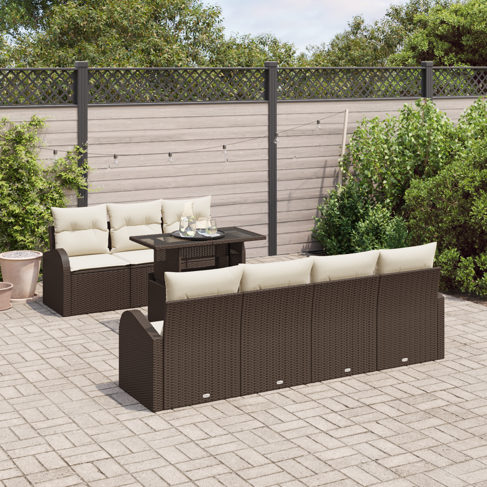 8 dalių sodo sofos komplektas su pagalvėmis ruda poli ratanas - Image 3