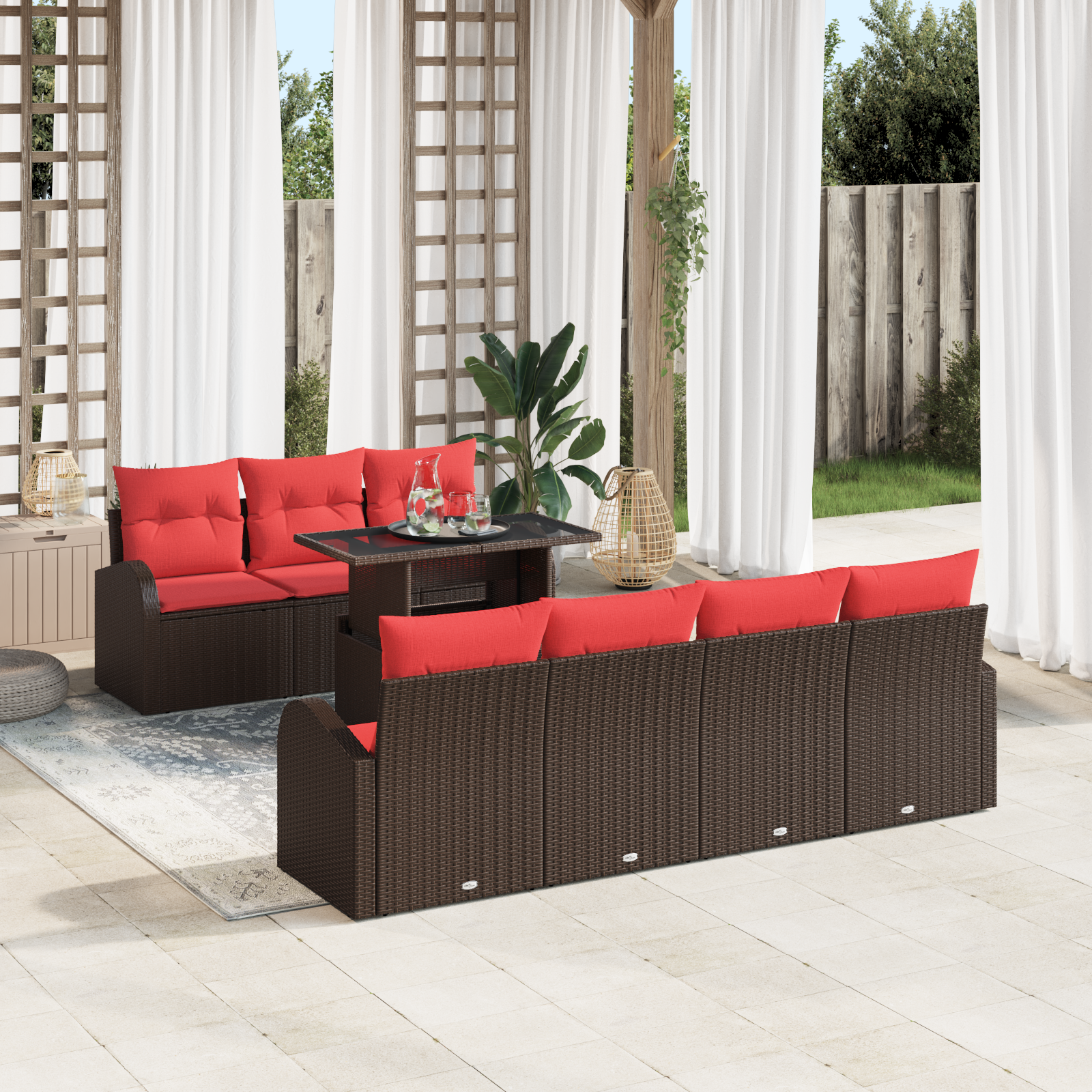 Tuin Sofa Set met kussen met opslag 8 pcs Bruin Poly Rattan - Afbeelding 2
