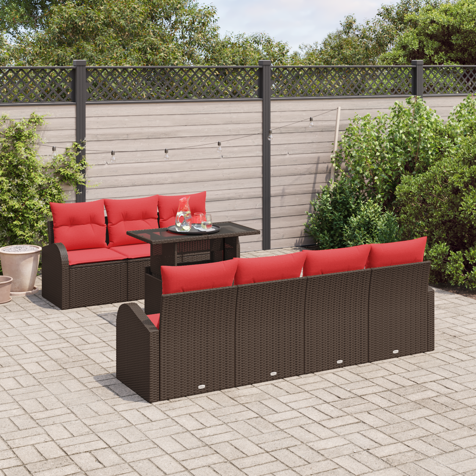 Tuin Sofa Set met kussen met opslag 8 pcs Bruin Poly Rattan - Afbeelding 3
