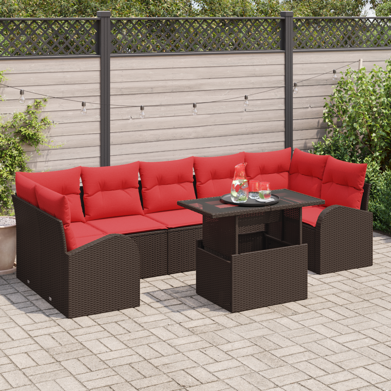 Tuin Sofa Set met kussen met opslag 8 pcs Bruin Poly Rattan - Afbeelding 2