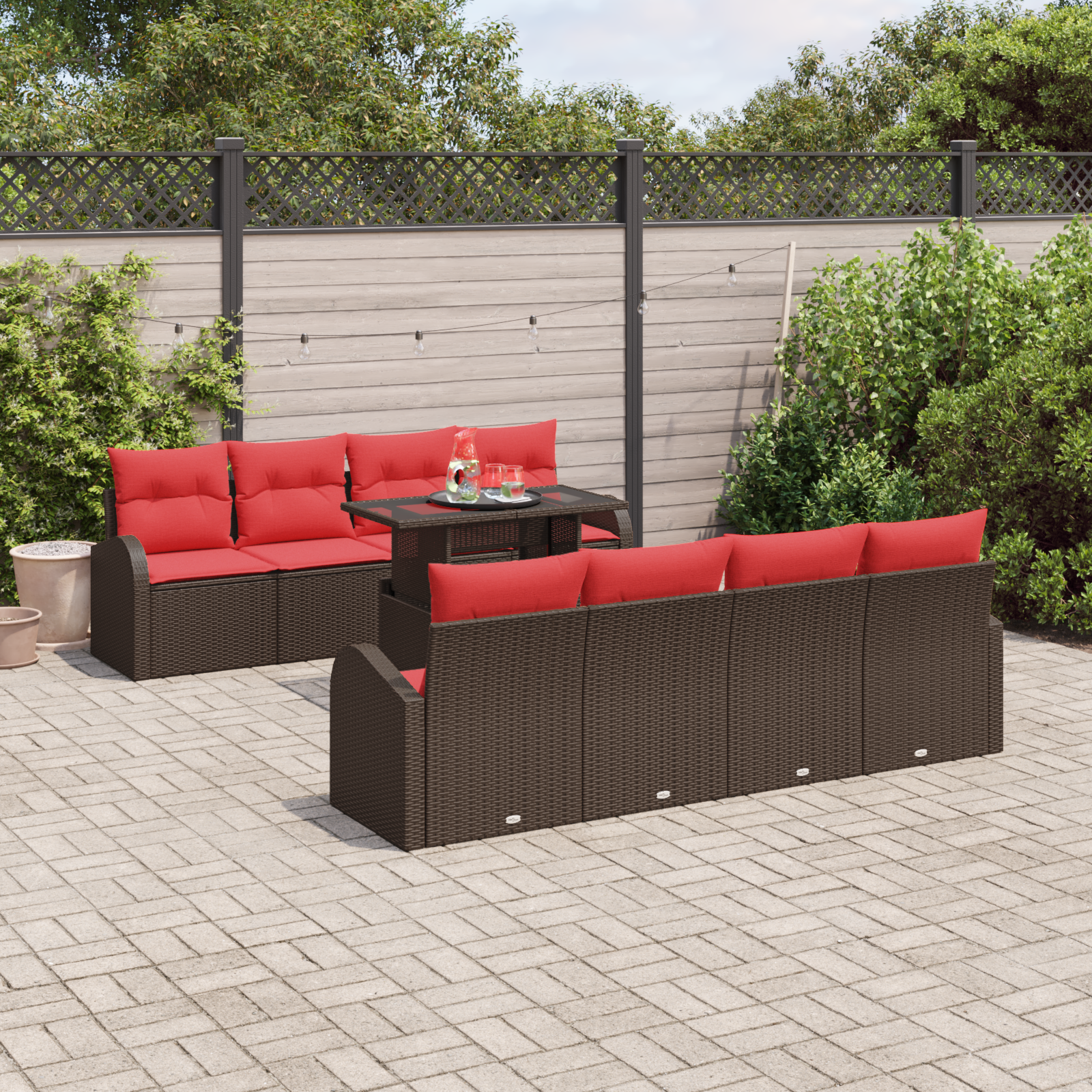 Tuin Sofa Set met kussen met opslag 9 pcs Bruin Poly Rattan - Afbeelding 2