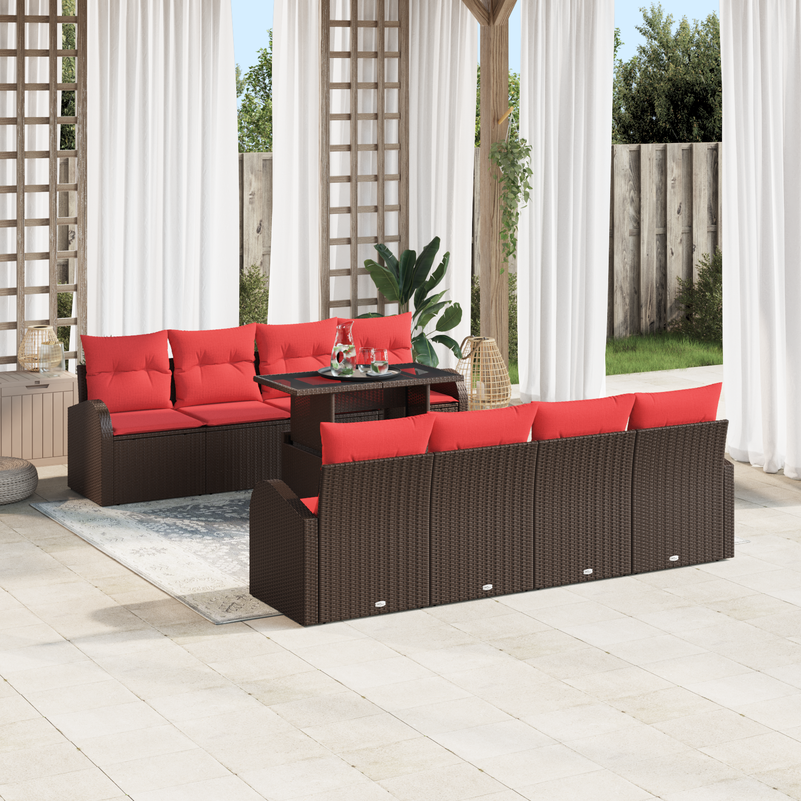 Tuin Sofa Set met kussen met opslag 9 pcs Bruin Poly Rattan - Afbeelding 3