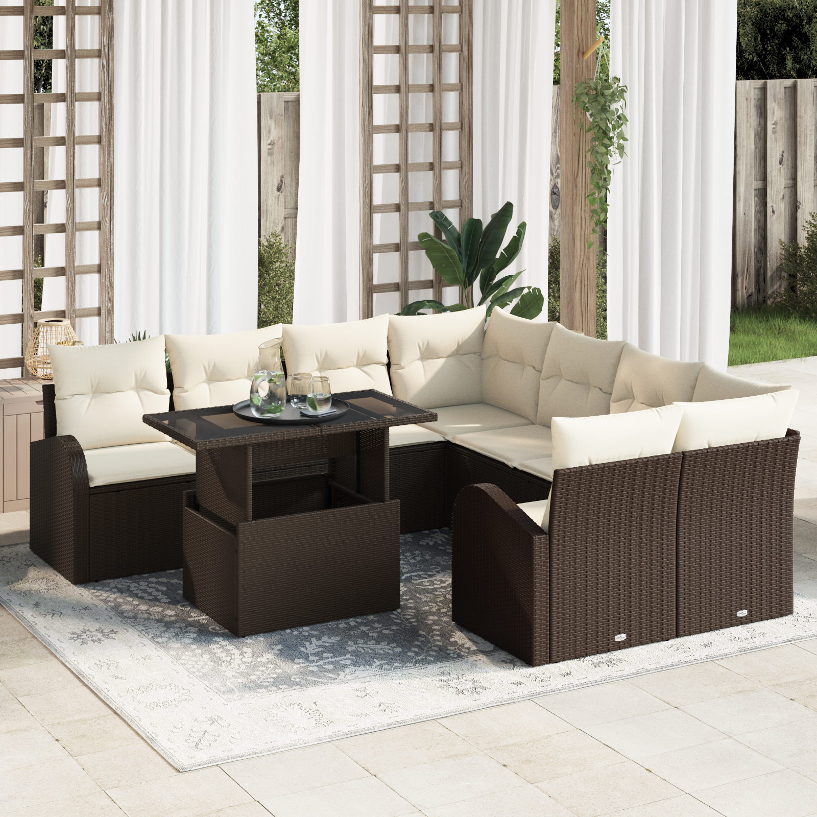 Thumbnail - vidaXL 9-teiliges Garten Sofa Set mit Kissen braun Poly Rattan
