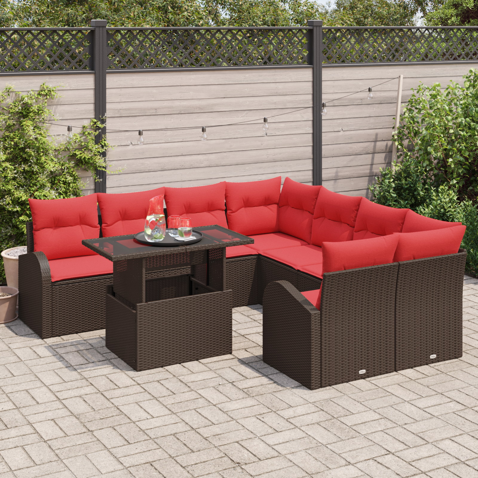 Tuin Sofa Set met kussen met opslag 9 pcs Bruin Poly Rattan - Afbeelding 3