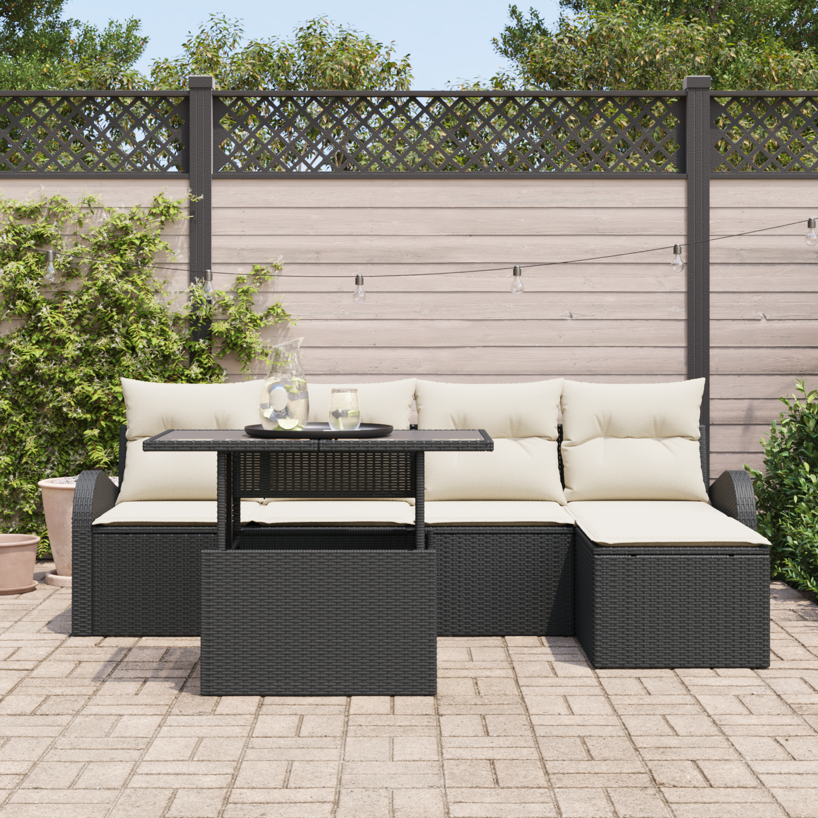 Thumbnail - vidaXL 6-teiliges Garten-Sofa-Set mit Kissen Schwarz Poly Rattan