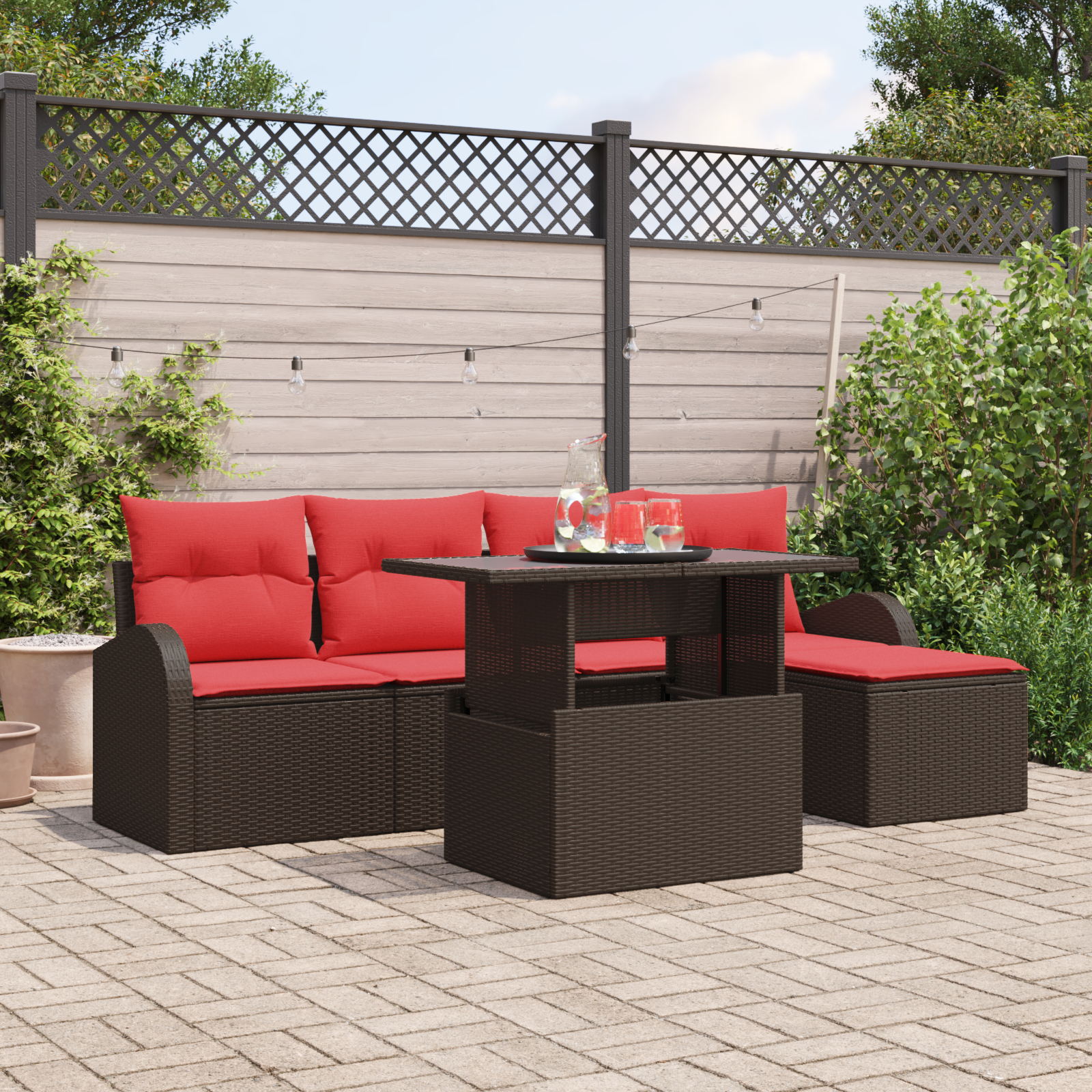 Tuin Sofa Set met kussen met opslag 6 pcs Bruin Poly riet - Afbeelding 2