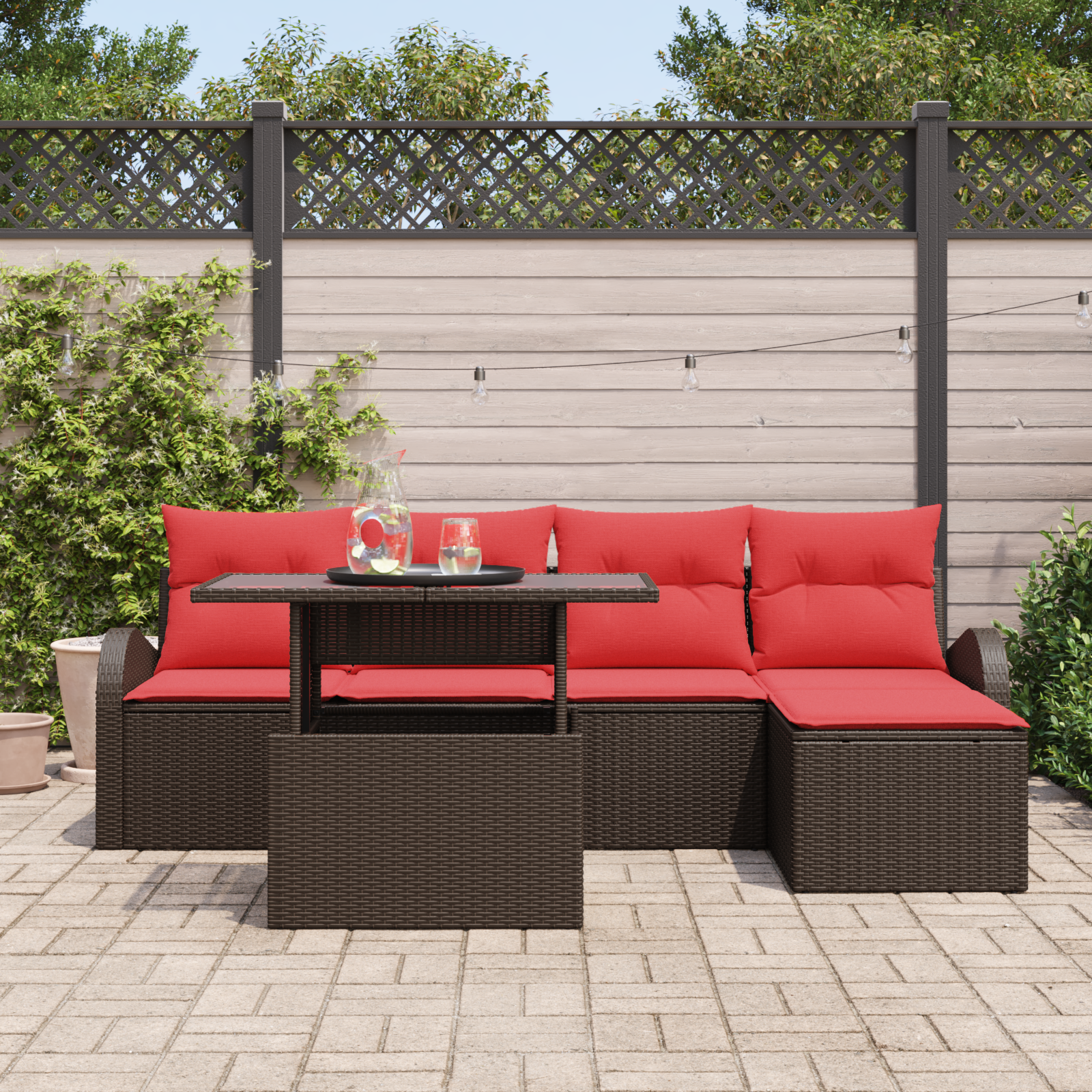 Tuin Sofa Set met kussen met opslag 6 pcs Bruin Poly riet - Afbeelding 3