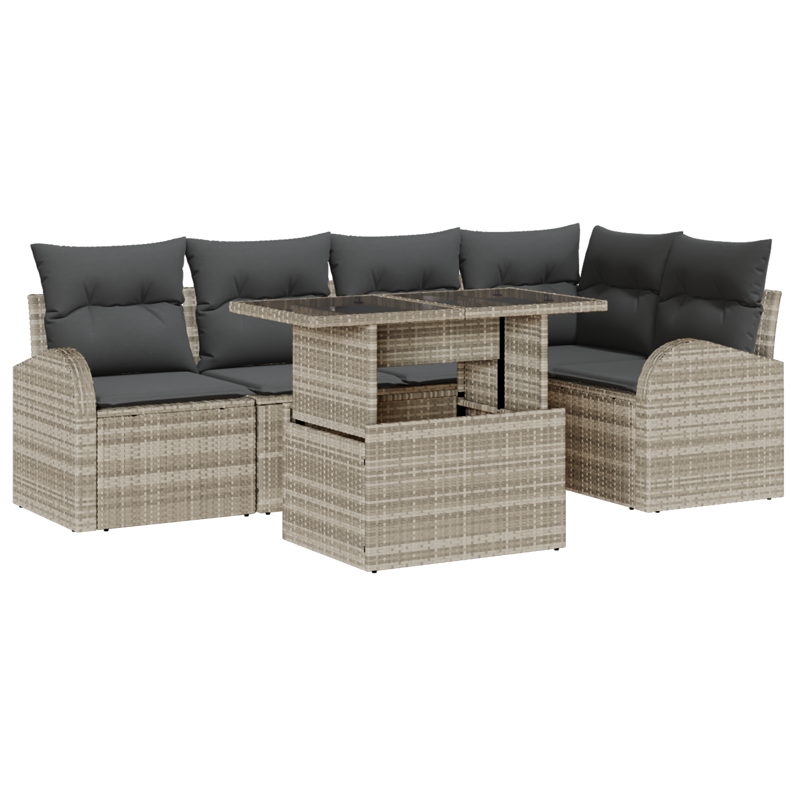 6-teiliges Garten-Sofa-Set mit Kissen in Hellgrau aus Poly-Rattan – Bild 2