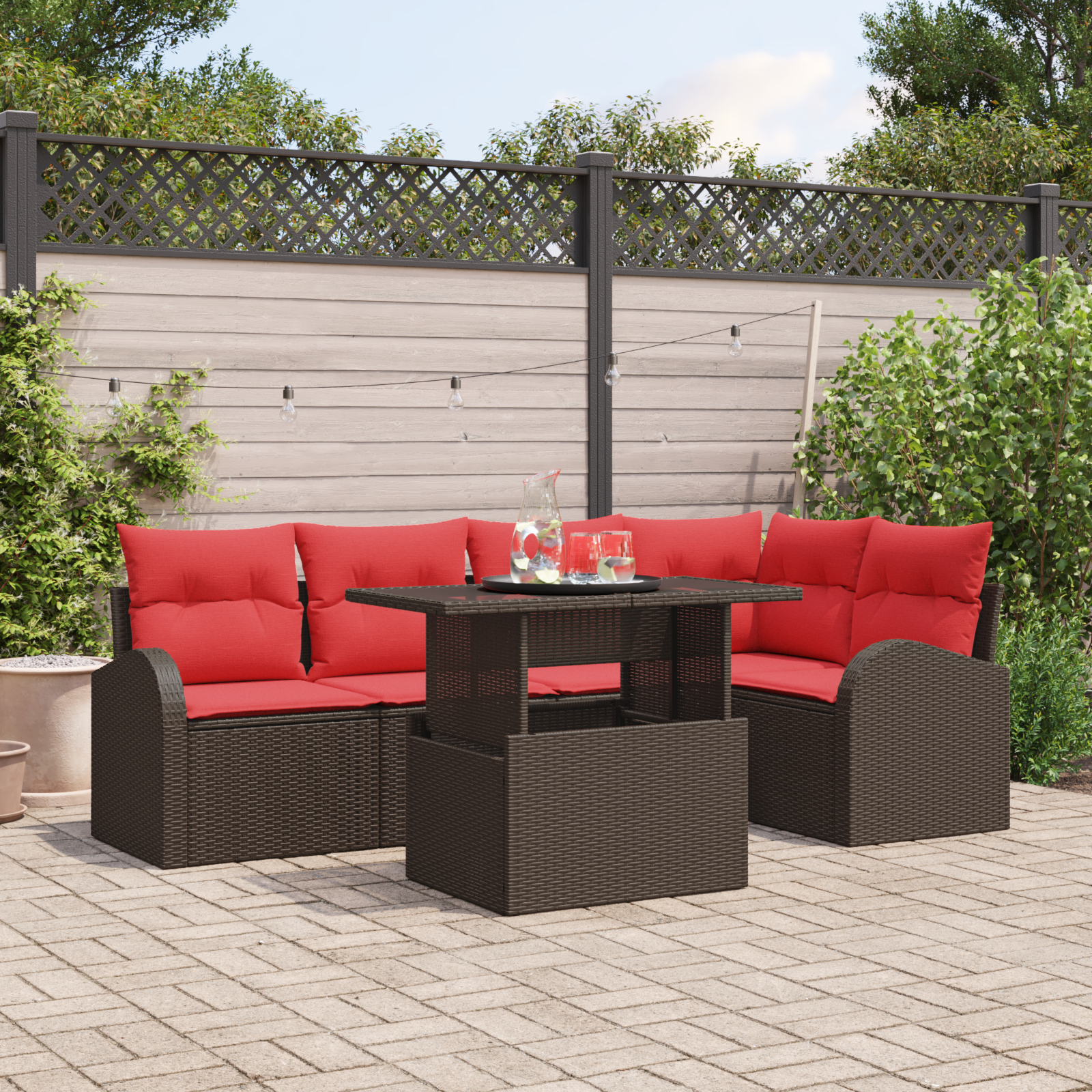Tuin Sofa Set met kussen met opslag 6 pcs Bruin Poly riet - Afbeelding 2