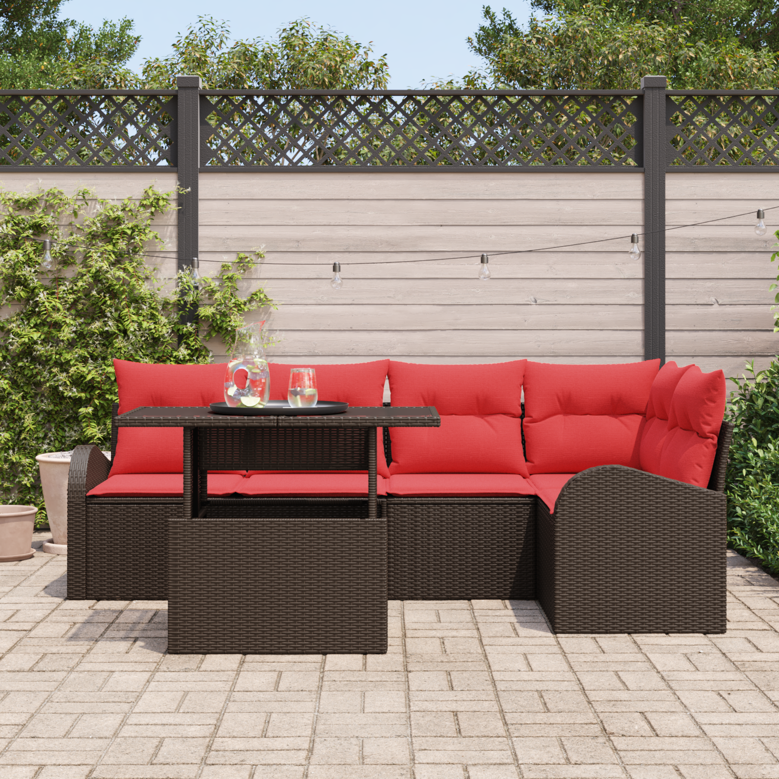 Tuin Sofa Set met kussen met opslag 6 pcs Bruin Poly riet - Afbeelding 3