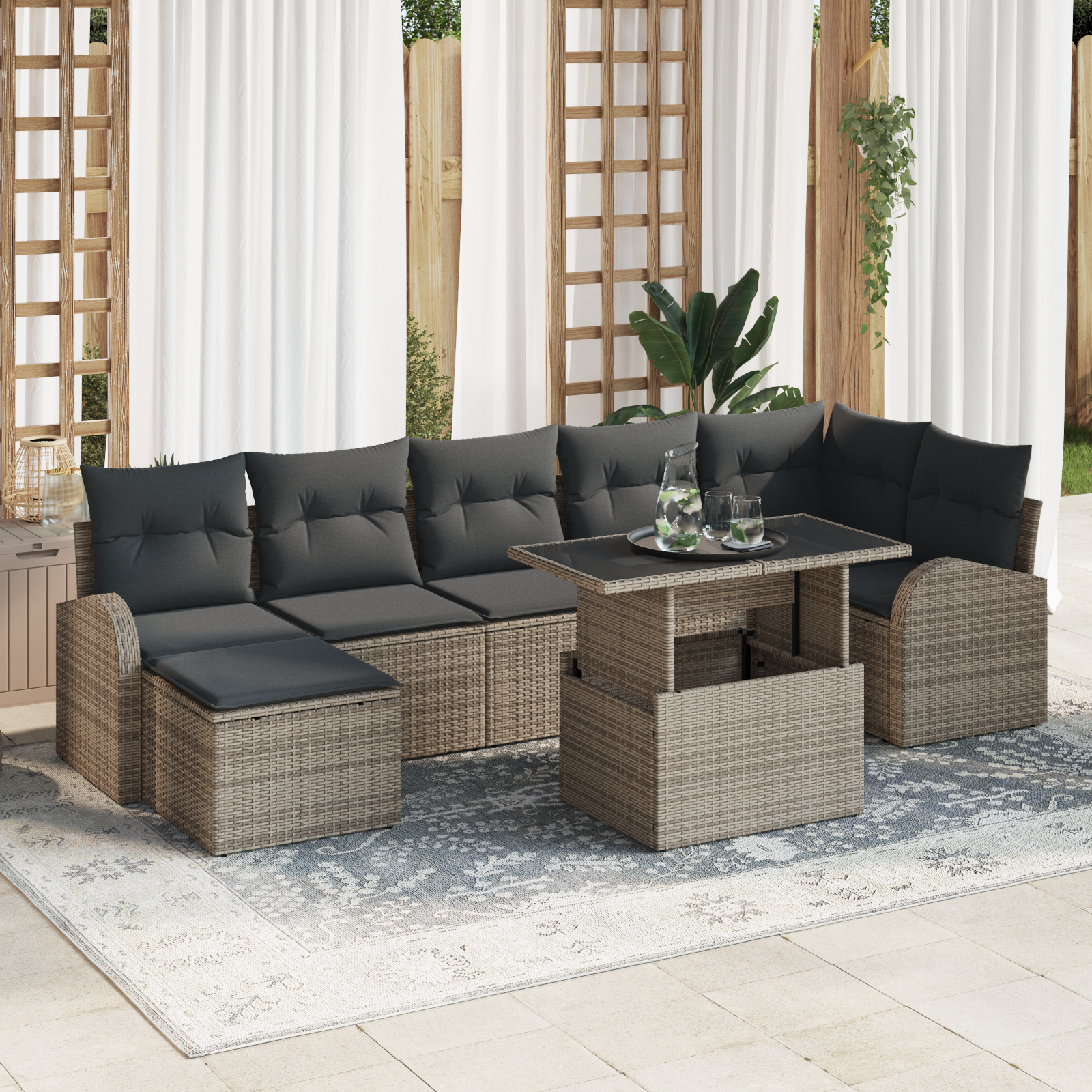 Set Divano da Giardino 8 Pezzi con Cuscini Grigio in Rattan Composito