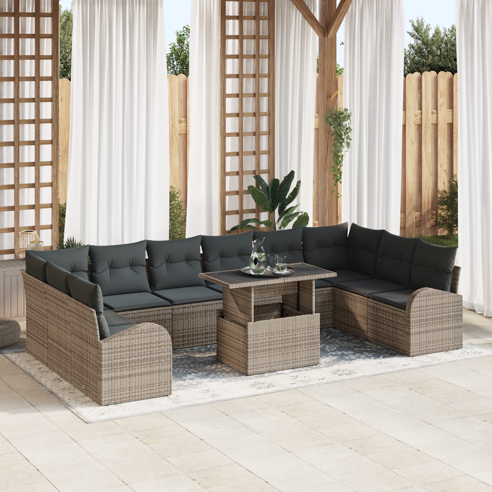 Thumbnail - vidaXL 11-teiliges Garten Sofa Set mit Kissen Grau Poly Rattan