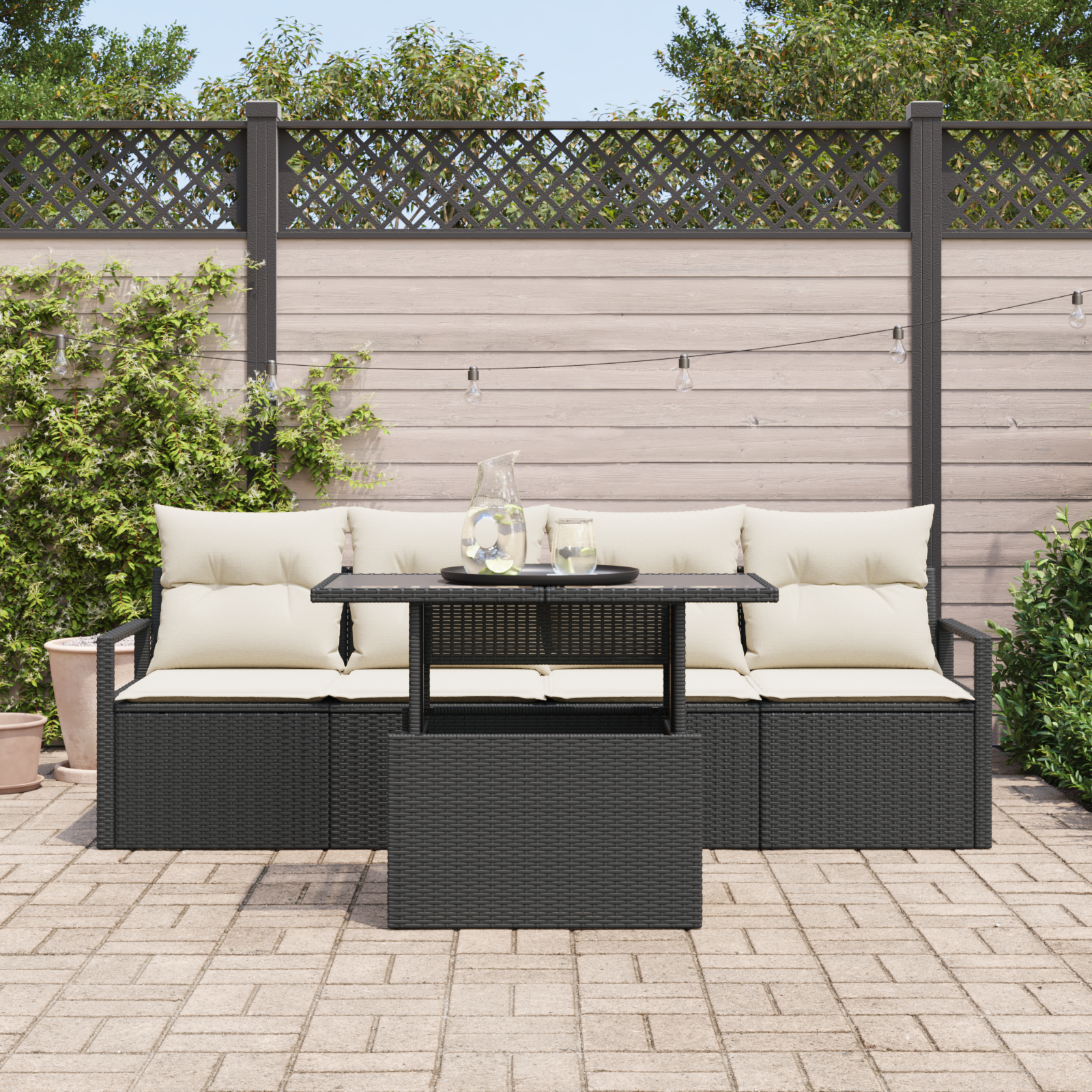 Thumbnail - vidaXL 5-tlg. Garten-Sofagarnitur mit Kissen Schwarz Poly Rattan