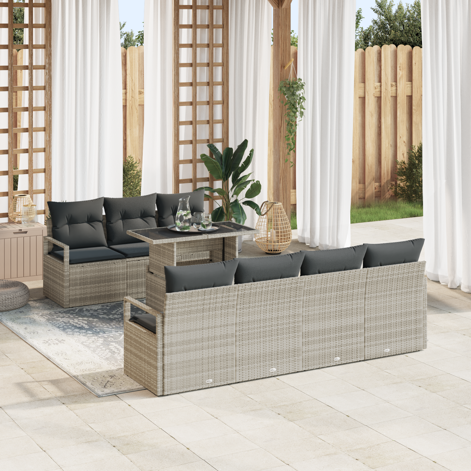 Garten Sofa Set Set aus 4 Hellgrau Rattan Groß