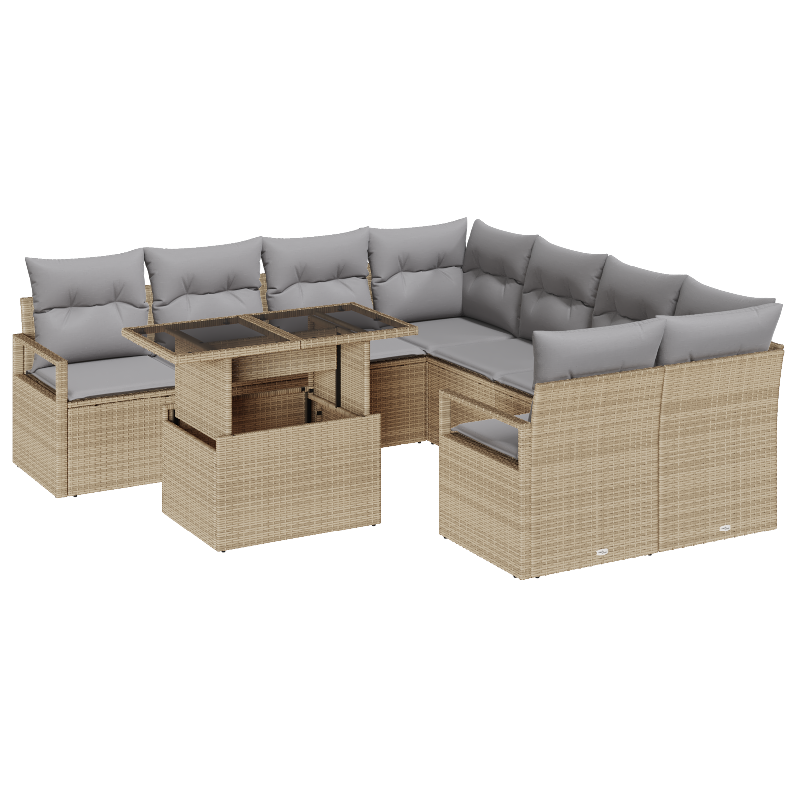 9-teiliges Garten Sofa Set mit Kissen in beigem Poly Rattan – Bild 2