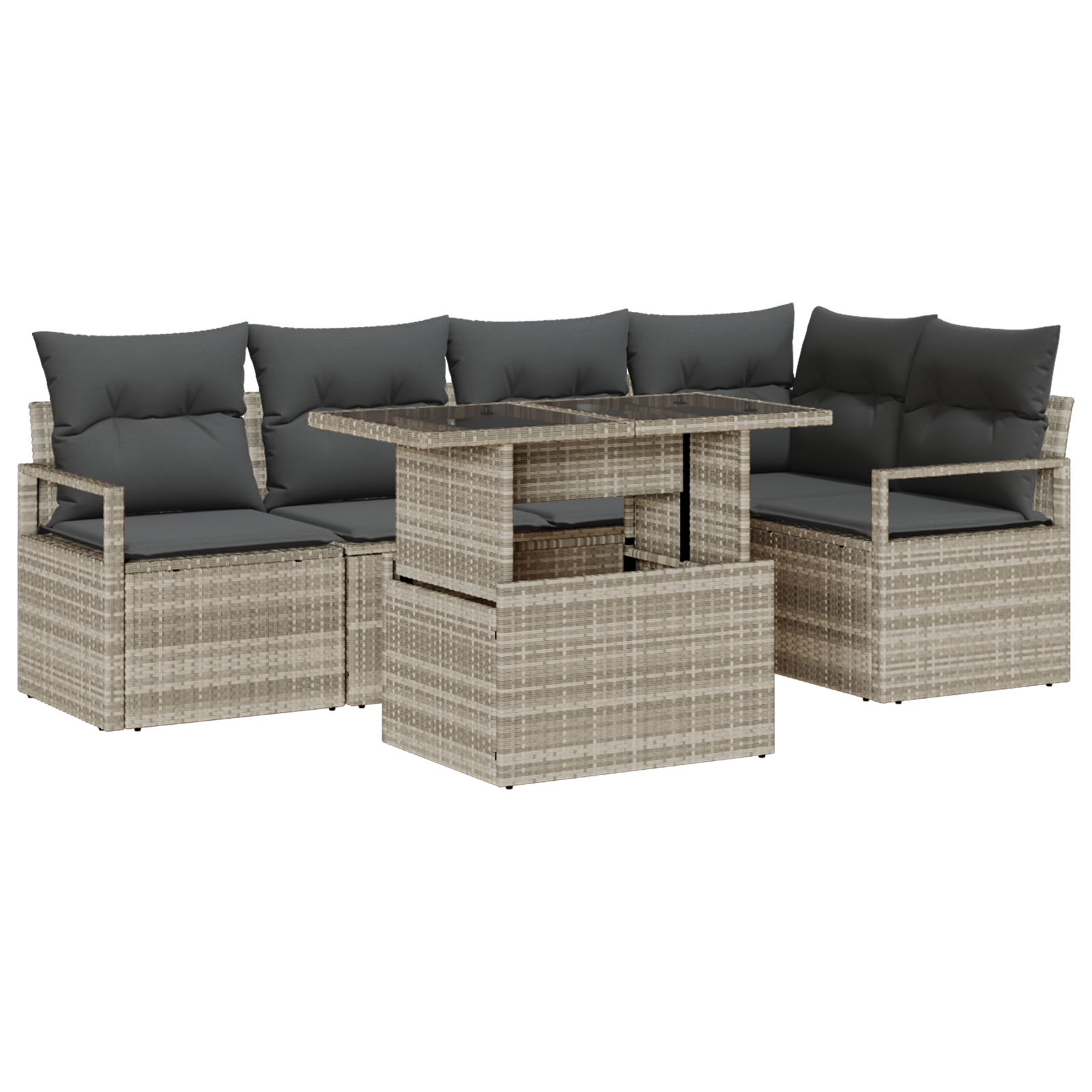 6-teiliges Garten Sofa Set mit Kissen in Hellgrau aus Poly-Rattan – Bild 2