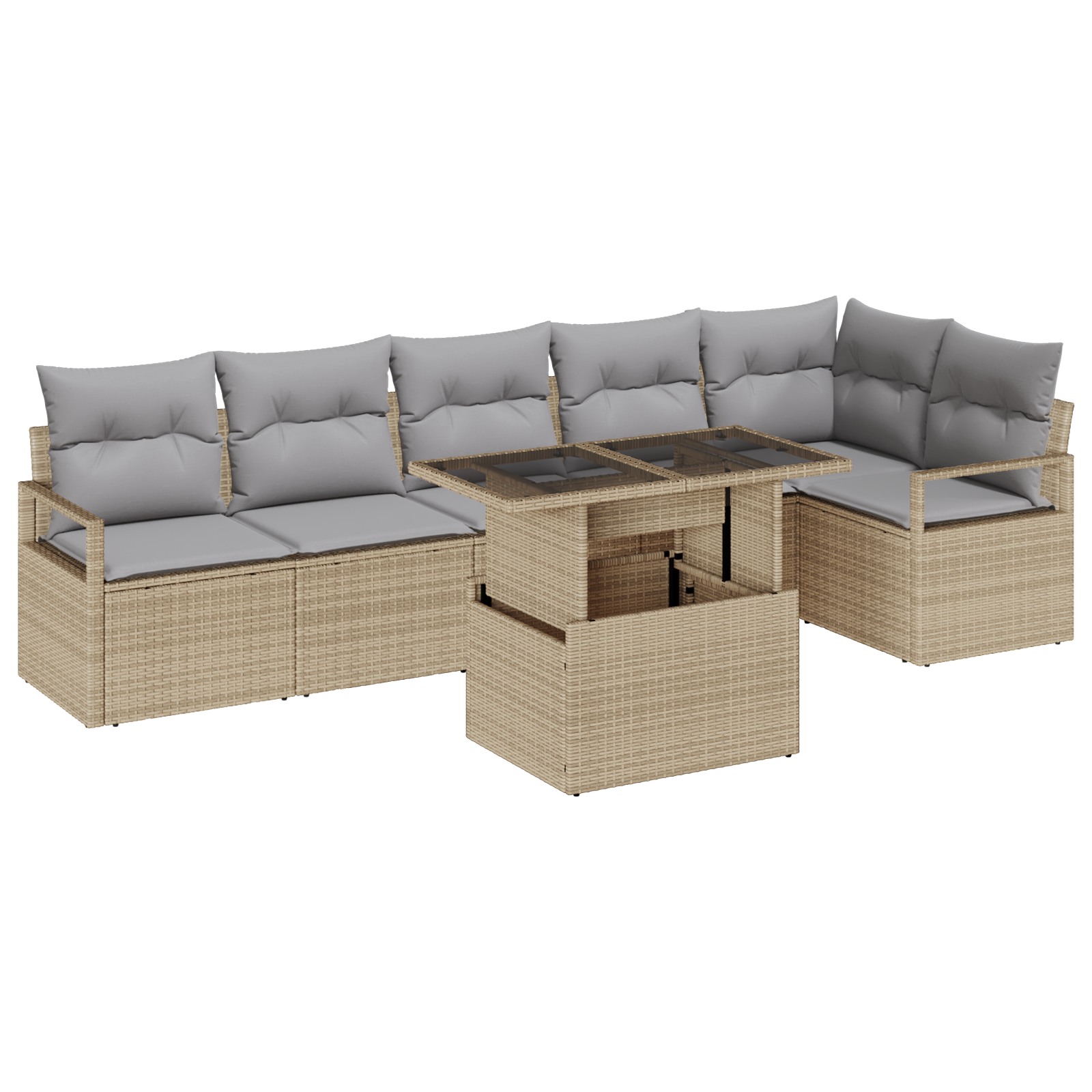 7 dalių Sodo Sofa Komplektas su Pagalvėlėmis Smėlio Poli Ratanas - Image 2
