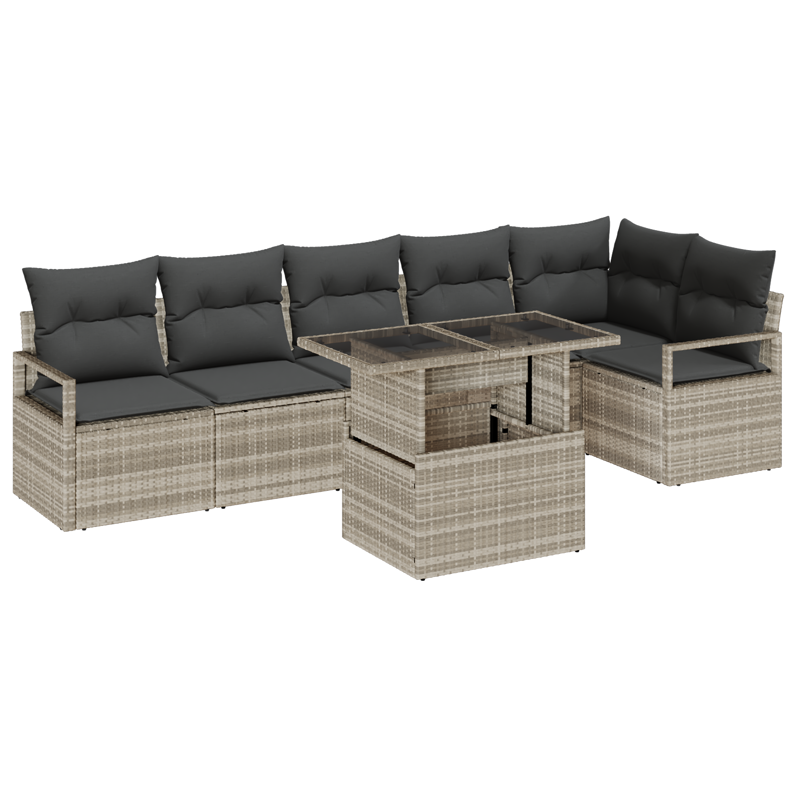 7-teiliges Garten Sofa Set mit Kissen in Hellgrau aus Poly Rattan – Bild 2