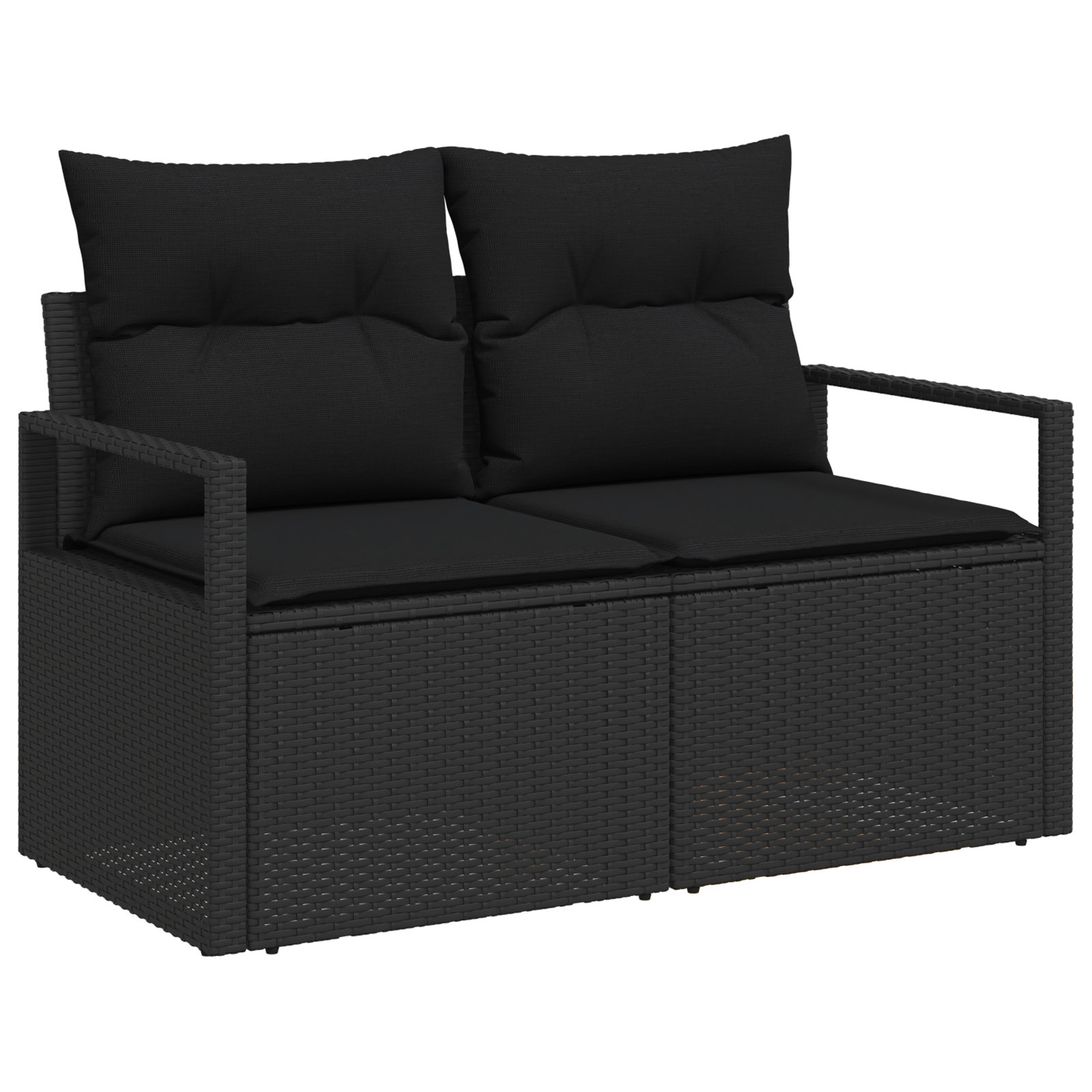 Conjunto de Sofás para Jardim de 9 Peças com Almofadas Preto Rattan Poliéster, Sofá de Jardim de com Armazenamento e Almofadas Preto Rattan Poliéster
