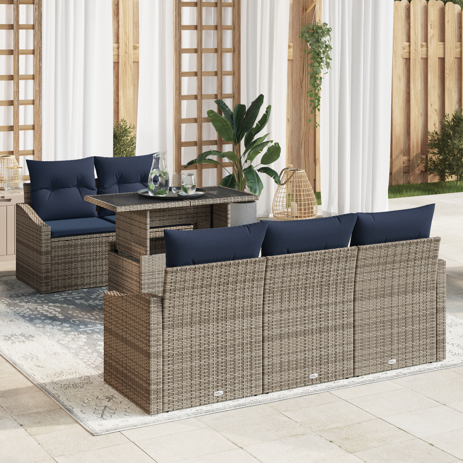 Tuin Sofa Set met kussen met opslag 6 pcs Grijs poly rattan - Afbeelding 2