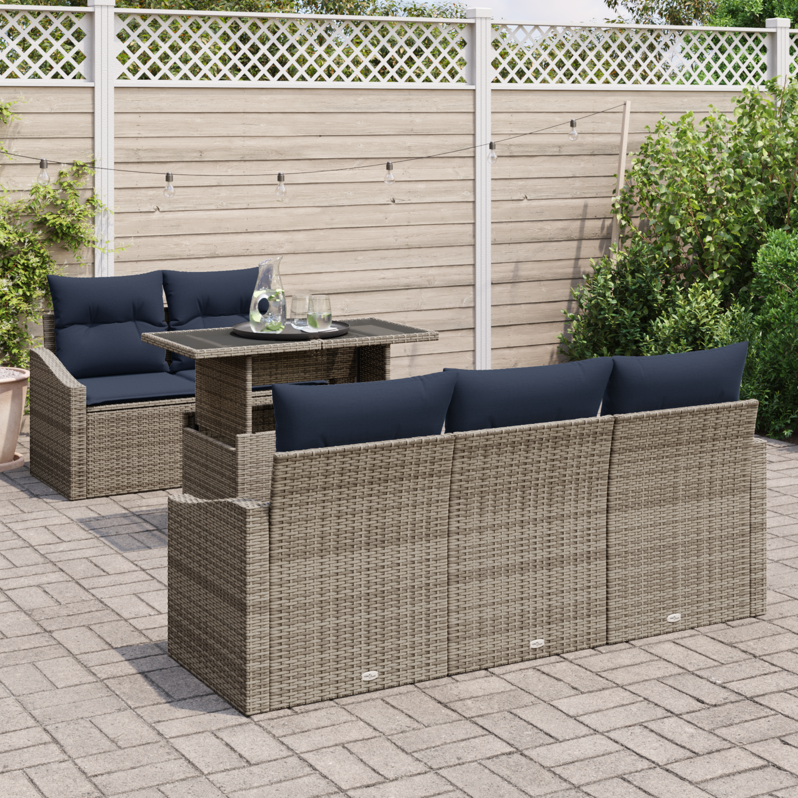 Tuin Sofa Set met kussen met opslag 6 pcs Grijs poly rattan - Afbeelding 3