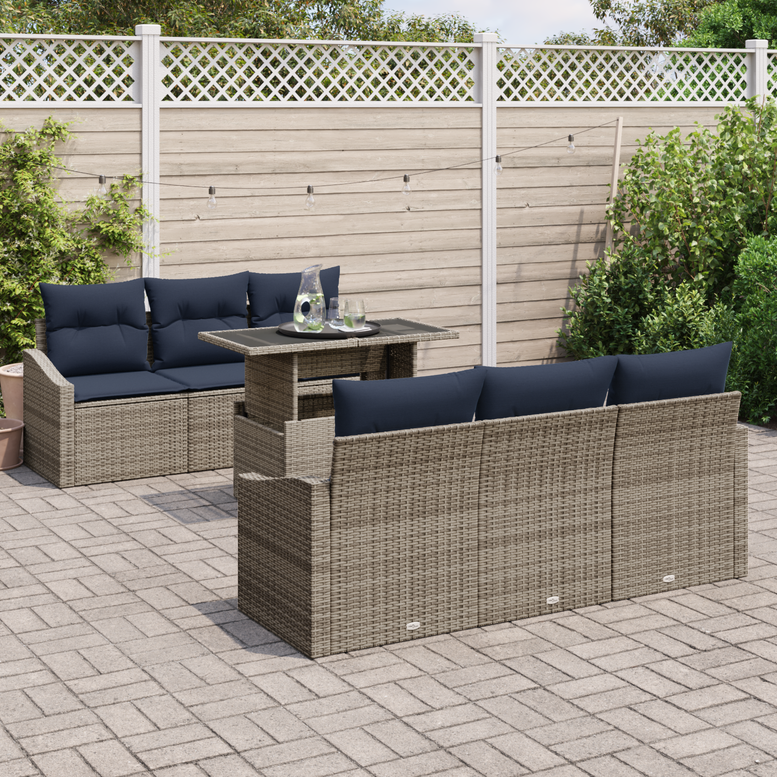 Tuin Sofa Set met kussen met opslag 7 pcs Grijs poly rattan - Afbeelding 3
