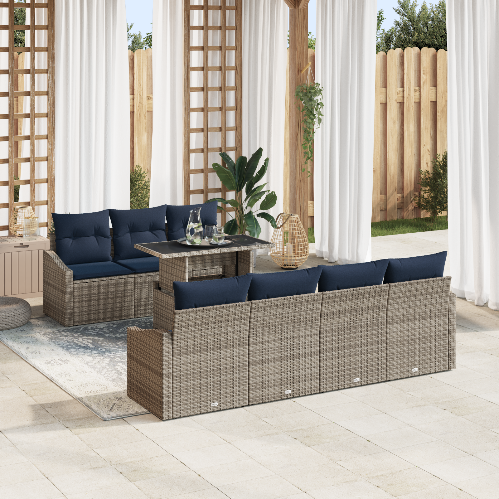 Tuin Sofa Set met kussen met opslag 8 pcs Grijs poly rattan - Afbeelding 2