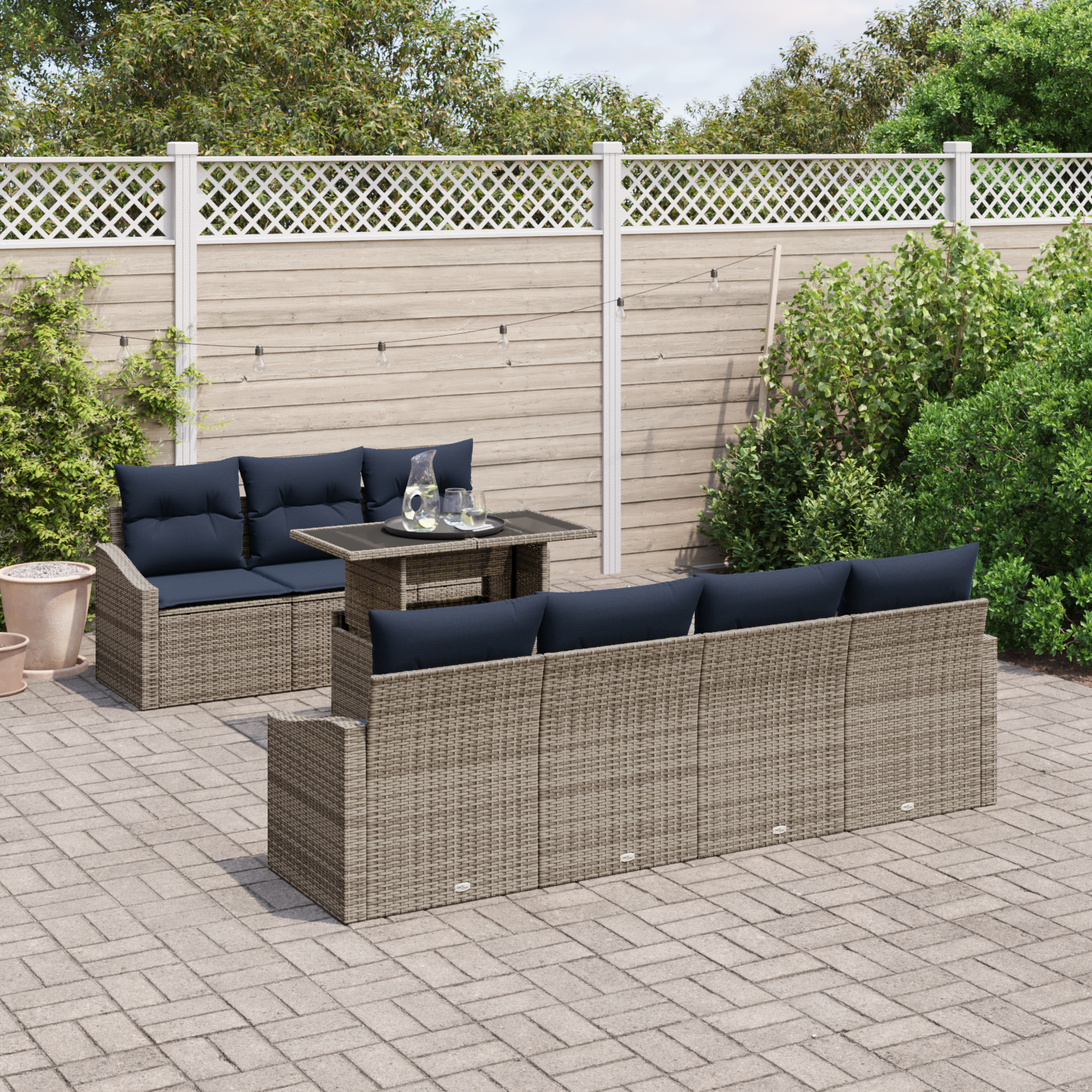Tuin Sofa Set met kussen met opslag 8 pcs Grijs poly rattan - Afbeelding 3