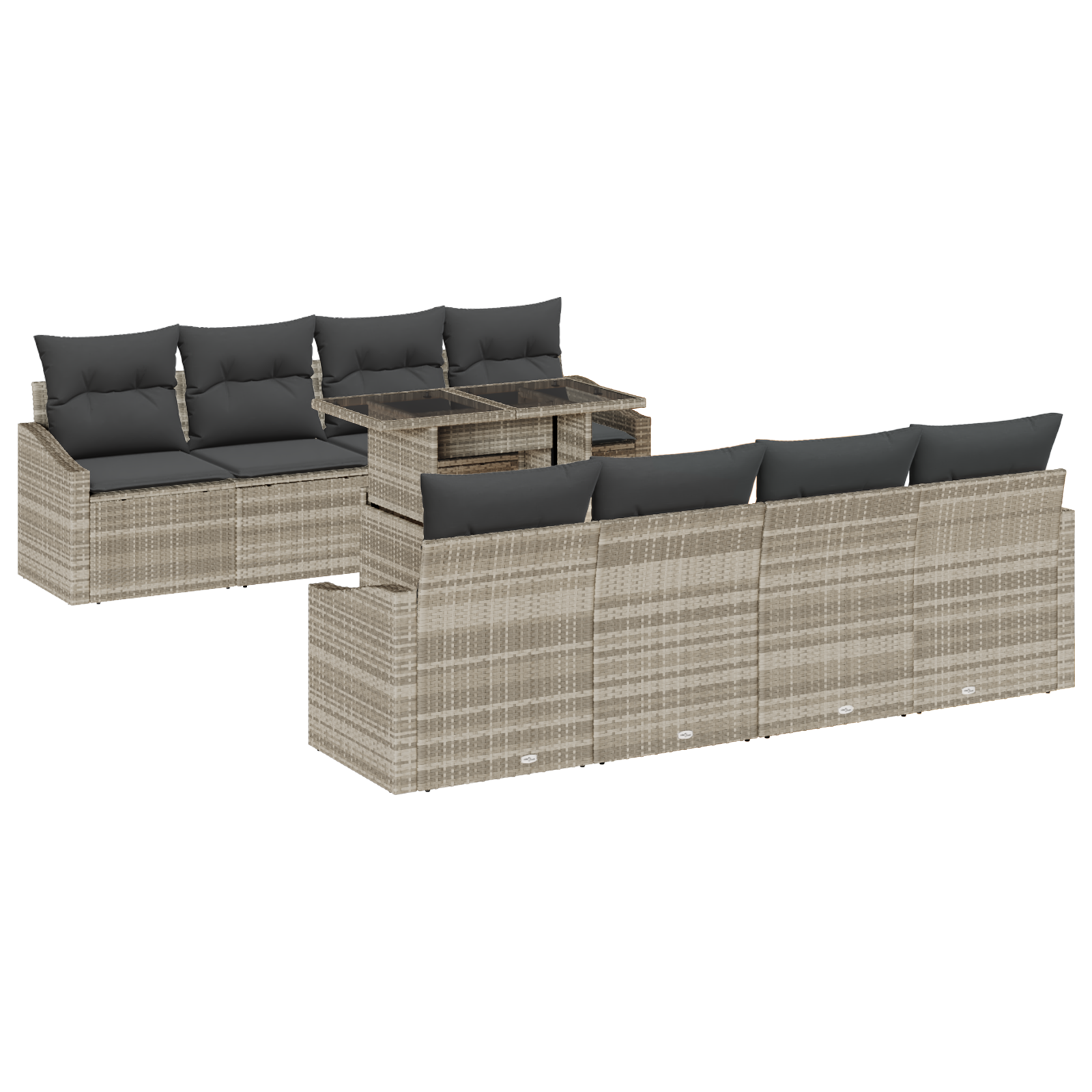 7-teiliges Gartensofa-Set mit Kissen in Hellgrau aus Poly-Rattan – Bild 2
