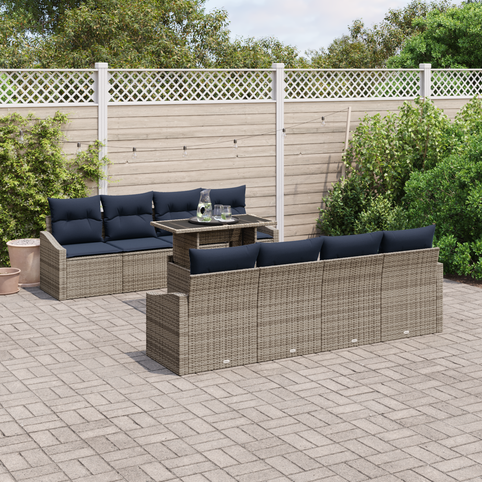 Tuin Sofa Set met kussen met opslag 9 pcs Grijs poly rattan - Afbeelding 2