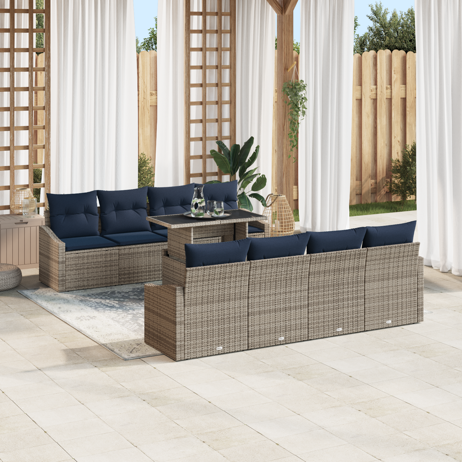 Tuin Sofa Set met kussen met opslag 9 pcs Grijs poly rattan - Afbeelding 3