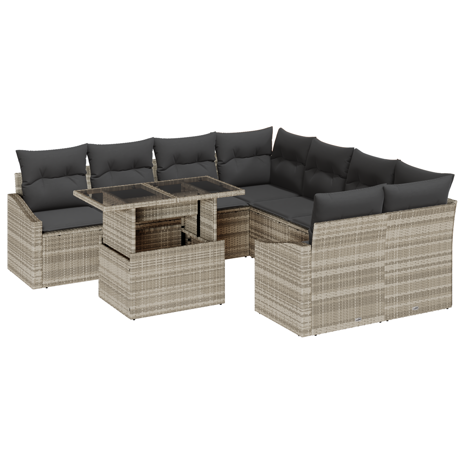 Thumbnail - vidaXL 9-tlg. Garten-Sofagarnitur mit Kissen Hellgrau Poly Rattan