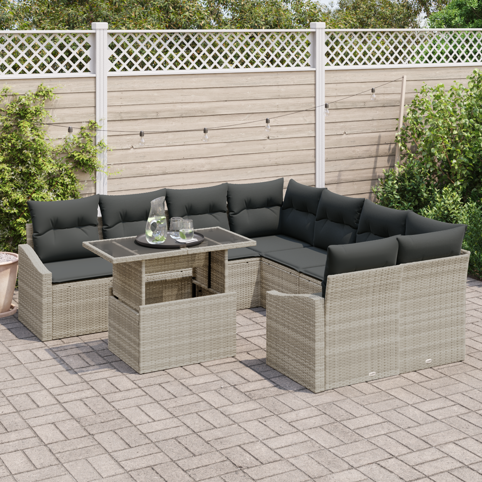 Thumbnail - vidaXL 9-tlg. Garten-Sofagarnitur mit Kissen Hellgrau Poly Rattan