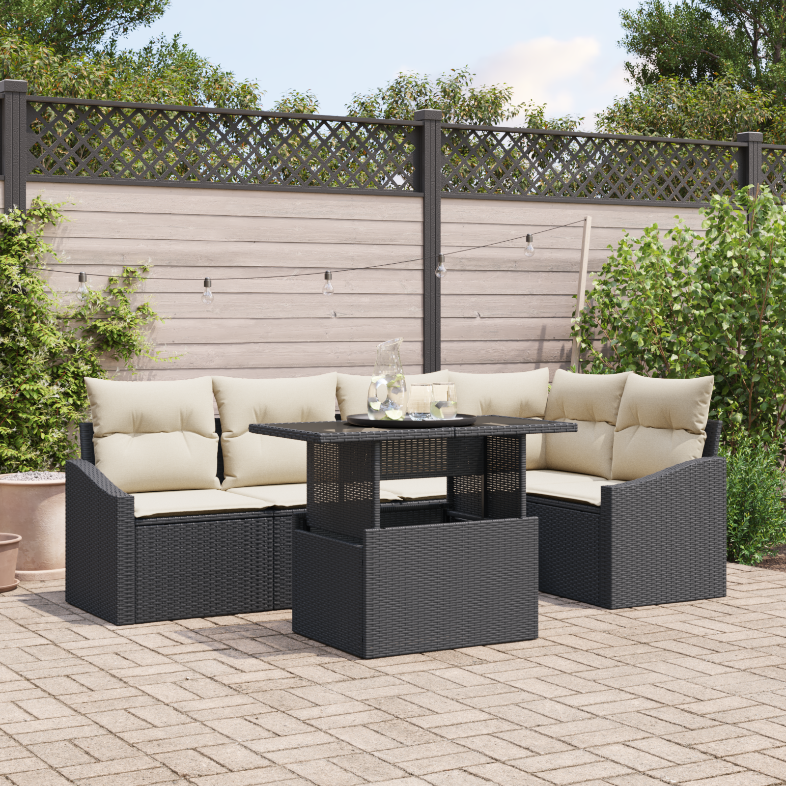 Thumbnail - vidaXL 6-tlg. Garten-Sofagarnitur mit Kissen Schwarz Poly Rattan
