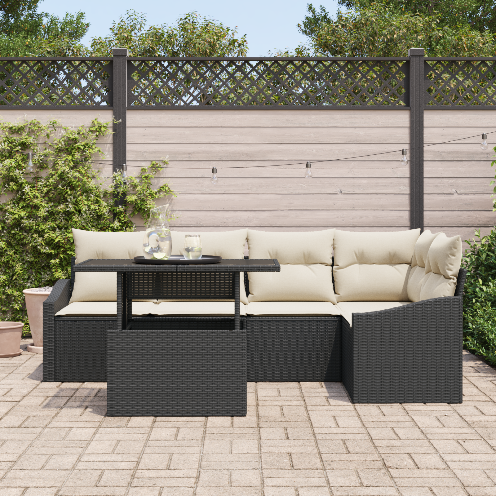 Thumbnail - vidaXL 6-tlg. Garten-Sofagarnitur mit Kissen Schwarz Poly Rattan