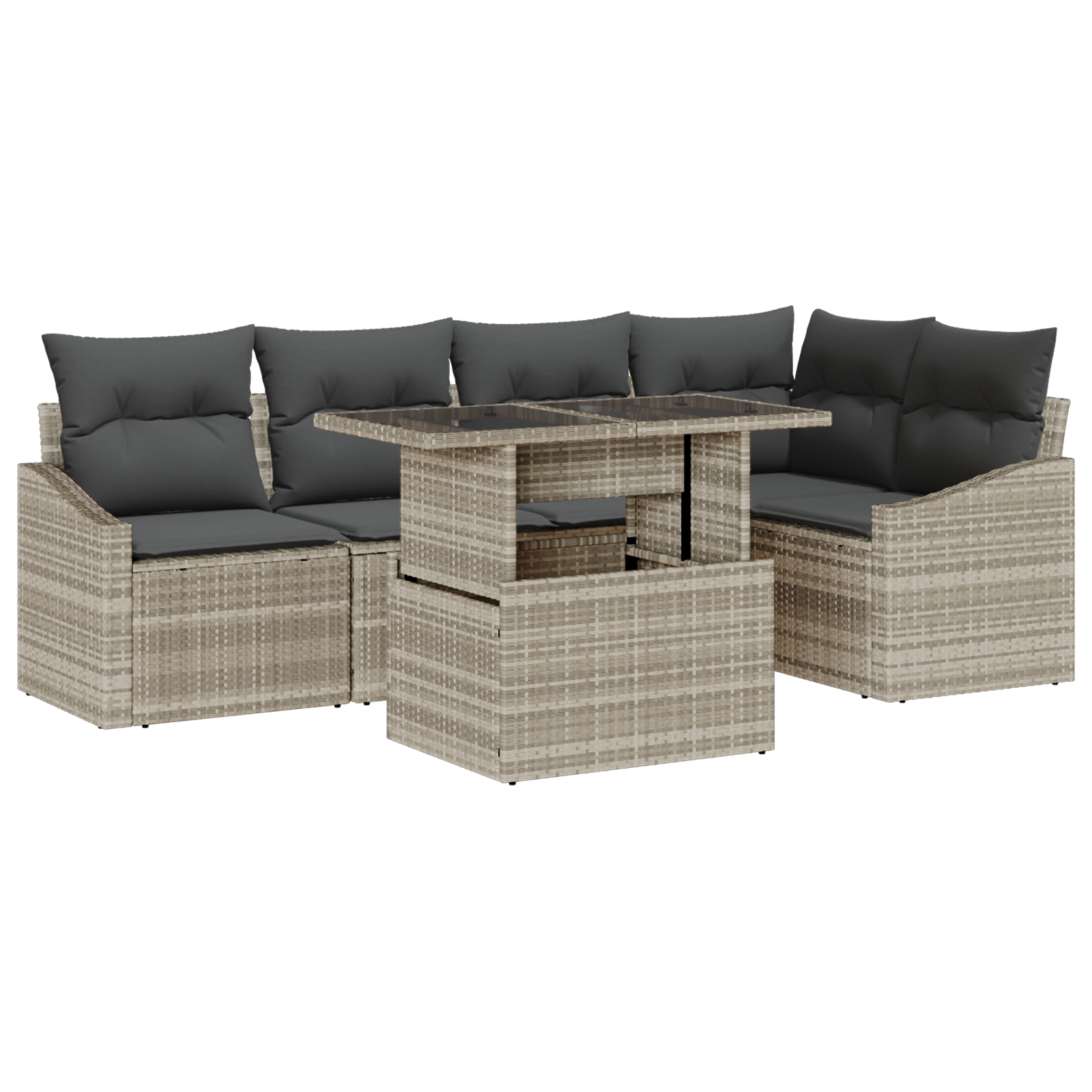 6-teiliges Garten-Sofa-Set mit Kissen in Hellgrau aus Poly-Rattan – Bild 2