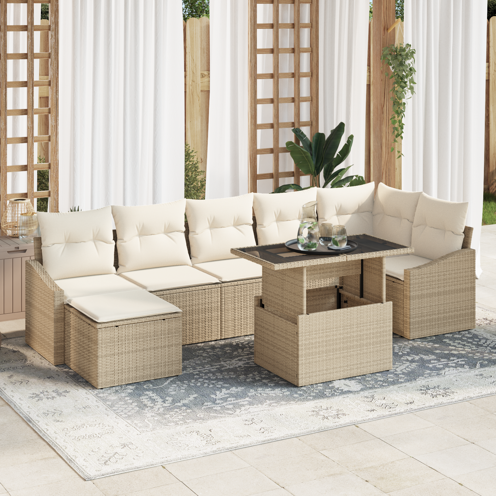 Thumbnail - vidaXL 8-tlg. Garten-Sofagarnitur mit Kissen Beige Poly Rattan