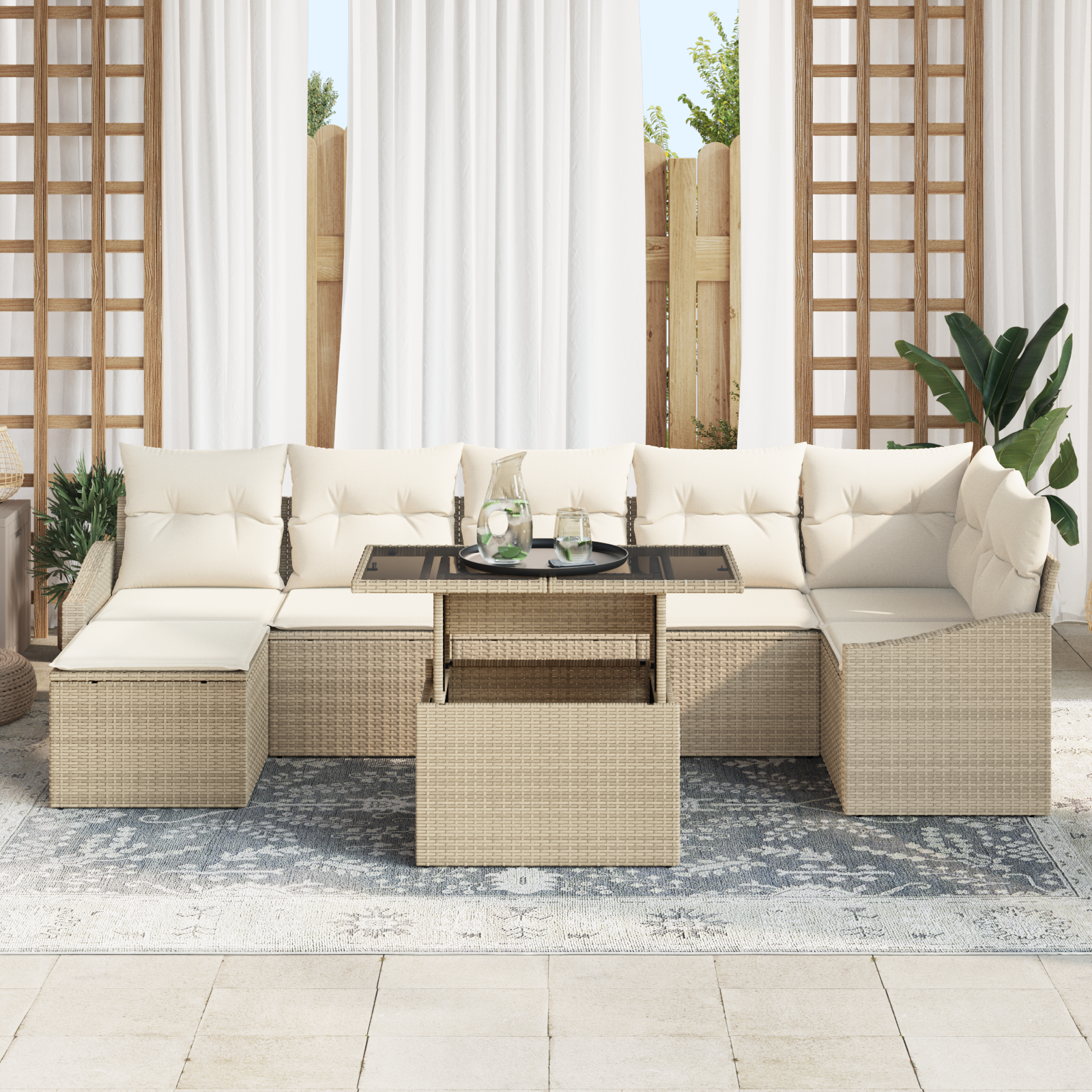 Thumbnail - vidaXL 8-tlg. Garten-Sofagarnitur mit Kissen Beige Poly Rattan