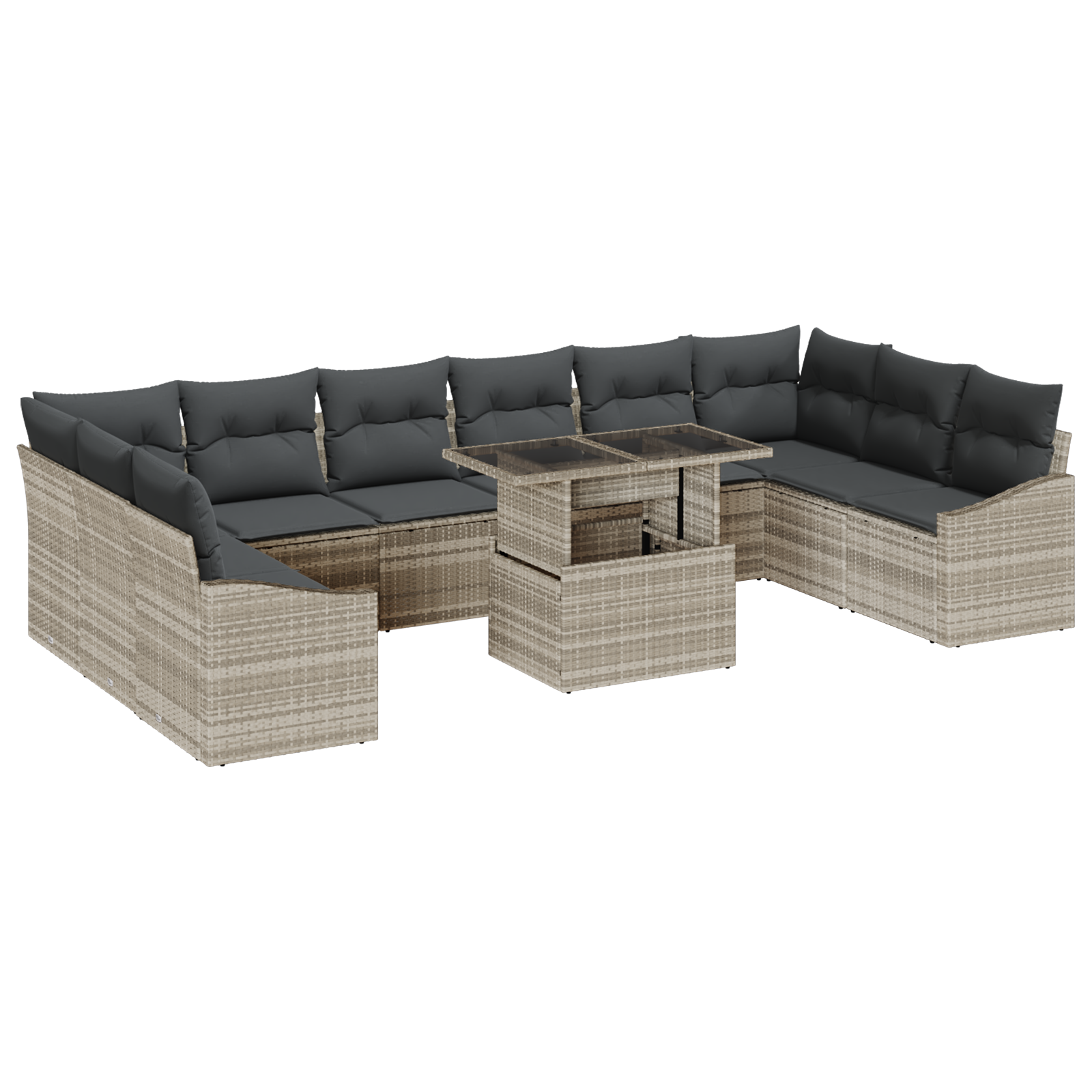 11-teiliges Garten-Sofa-Set mit Kissen in Hellgrau aus Poly-Rattan – Bild 2