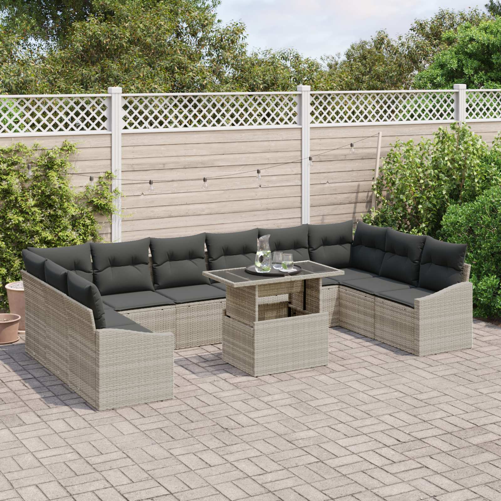 11-teiliges Garten-Sofa-Set mit Kissen in Hellgrau aus Poly-Rattan – Bild 3
