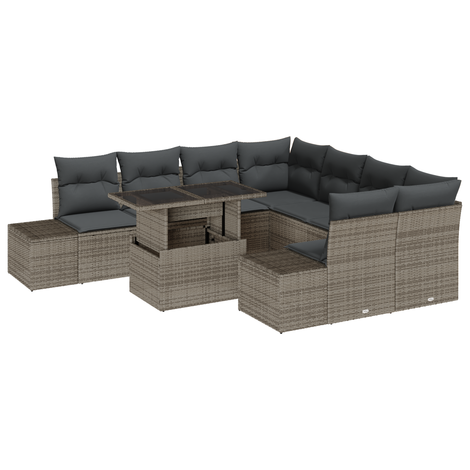 Thumbnail - vidaXL 9-teiliges Garten-Sofa-Set in grauem Polyrattan mit Kissen