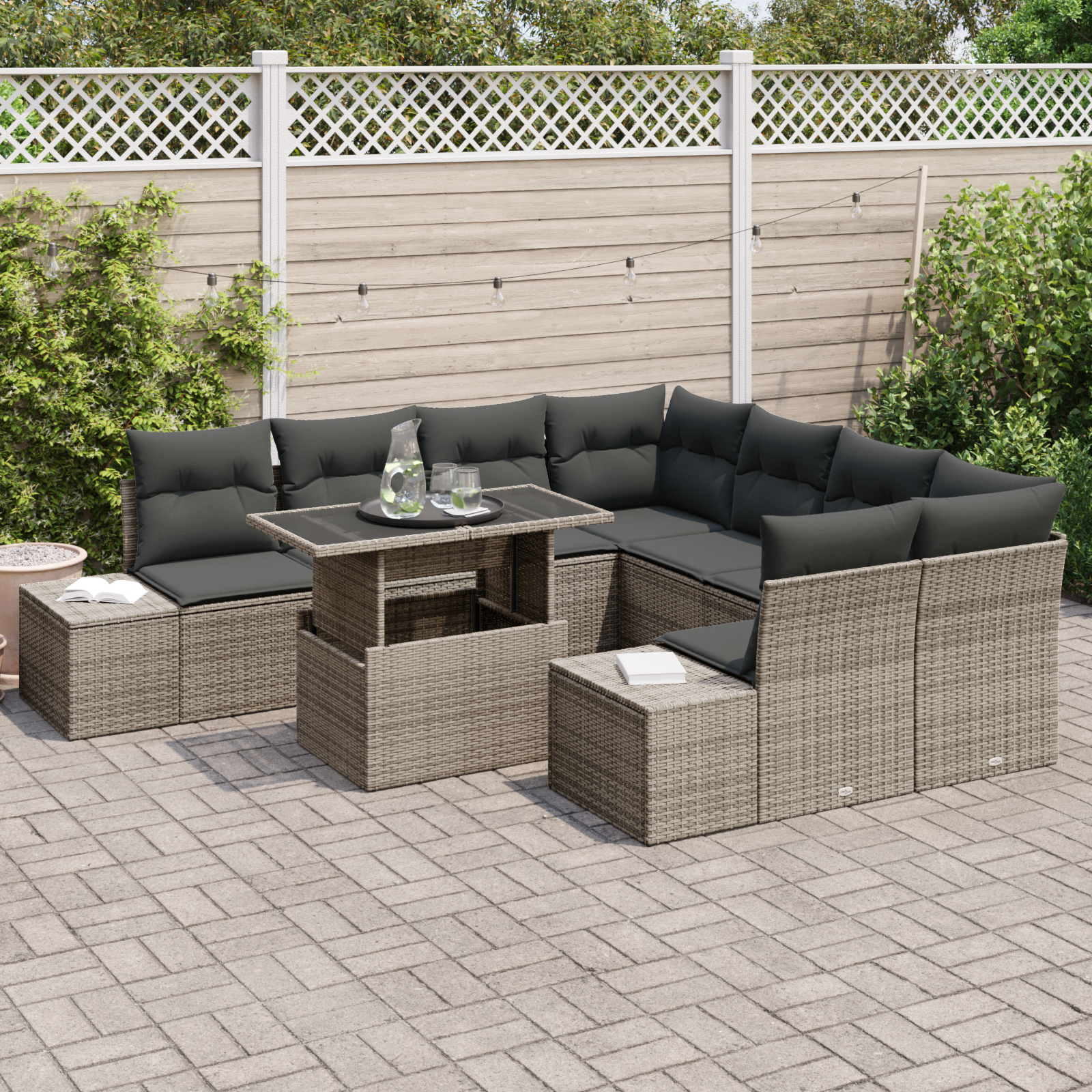 Thumbnail - vidaXL 9-teiliges Garten-Sofa-Set in grauem Polyrattan mit Kissen