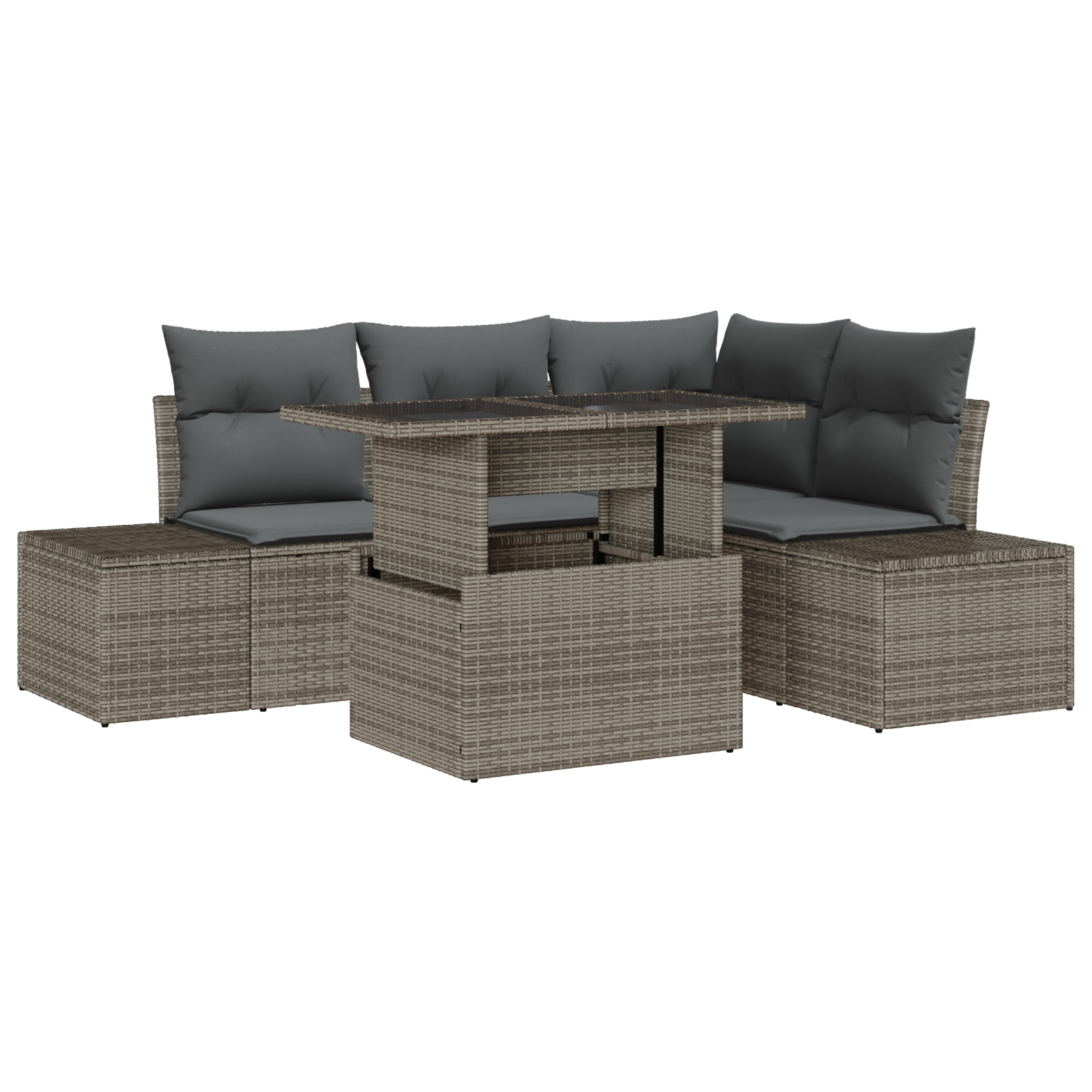 Garden Sofa Set Комплект от 5 части Сиво Ратан, Полиестер - Image 2