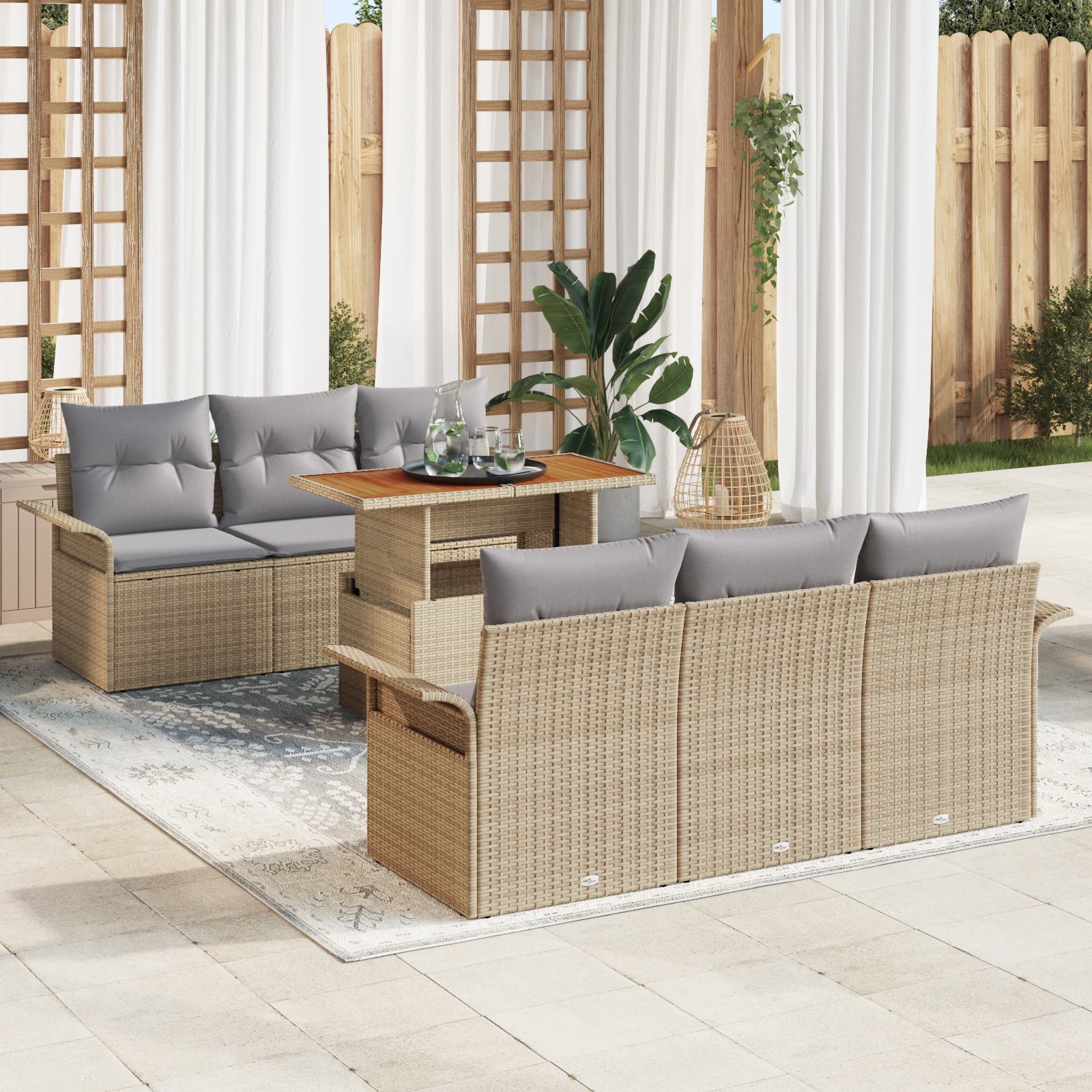 Thumbnail - vidaXL 7-teiliges Garten-Sofa-Set mit Kissen in Beige aus Poly Rattan