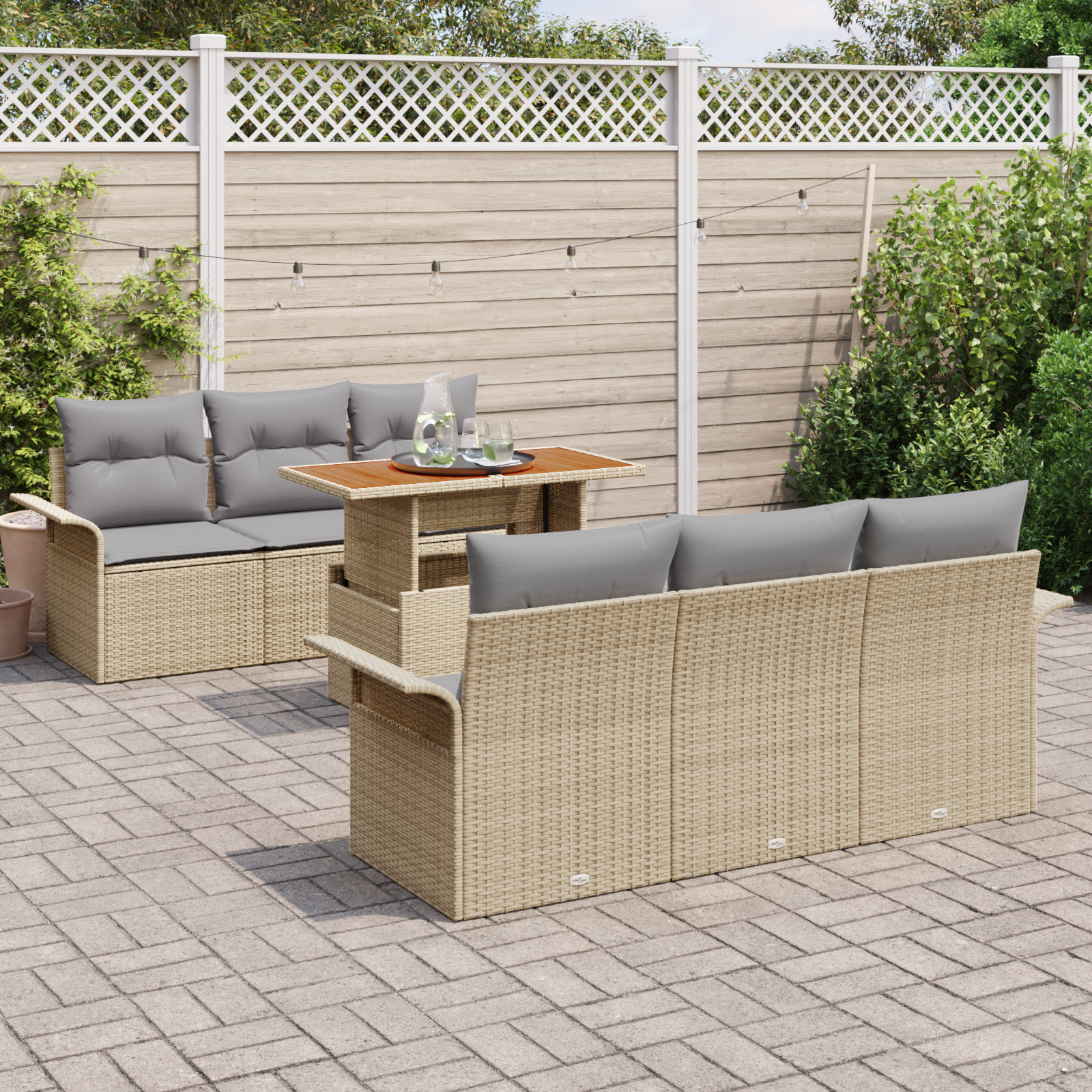 Thumbnail - vidaXL 7-teiliges Garten-Sofa-Set mit Kissen in Beige aus Poly Rattan